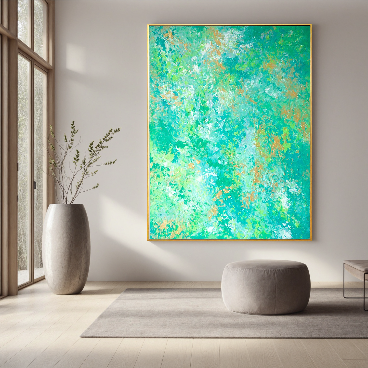 Green Abstract Oil Painting – Modern Textured Canvas Wall Art Inspired by Nature for Living Room Decor # OA 0821