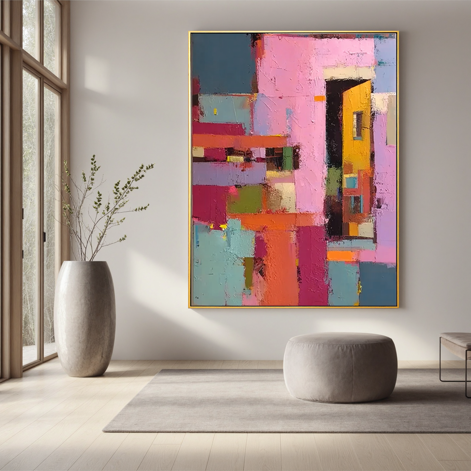 Abstract Geometric Oil Painting Canvas – Colorful Modern Wall Art for Living Room Contemporary Home Decor #OA 0551