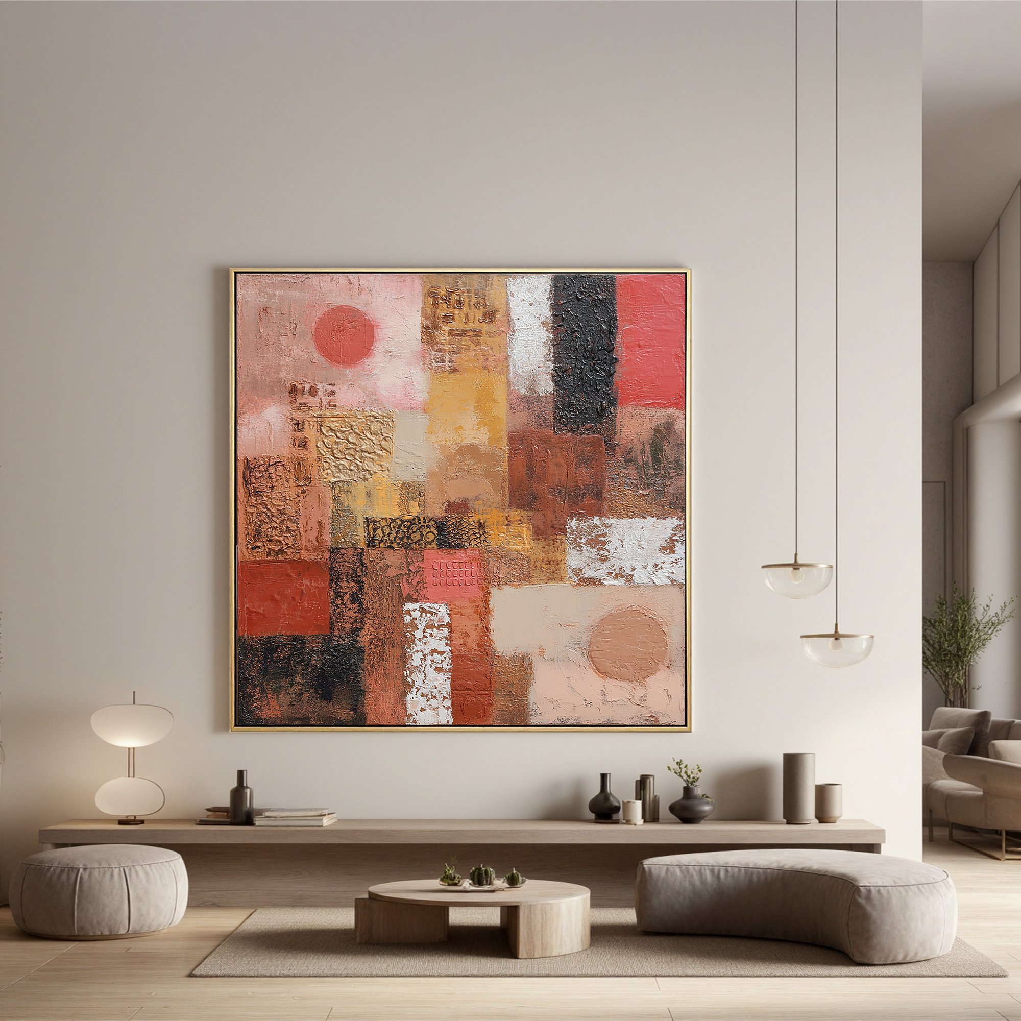 Abstract Terracotta Texture Painting – Modern Earth Tone Canvas Wall Art#OA 0892