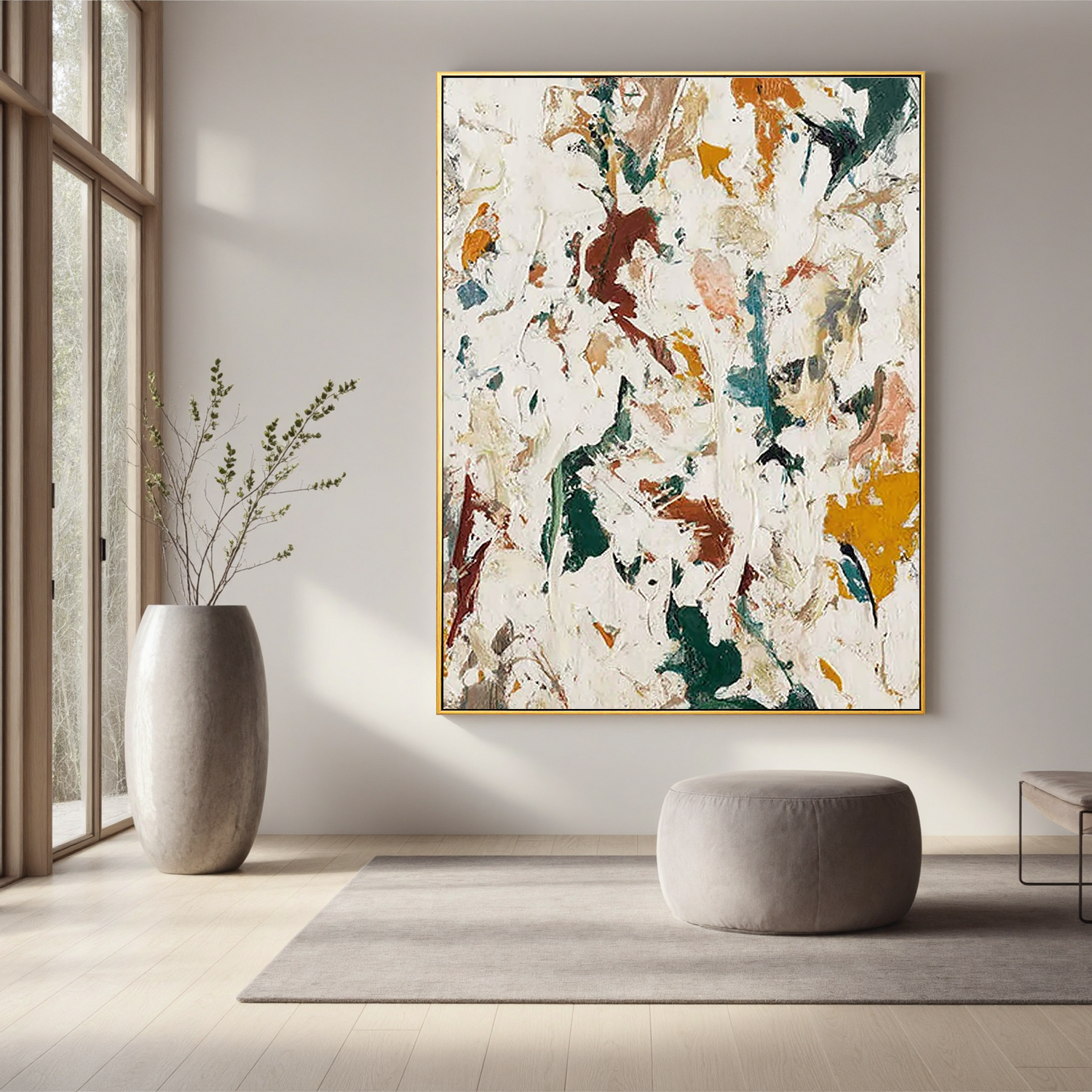 Abstract Textured Oil Painting, Neutral Organic Wall Art for Living Room Decor#OA 0539