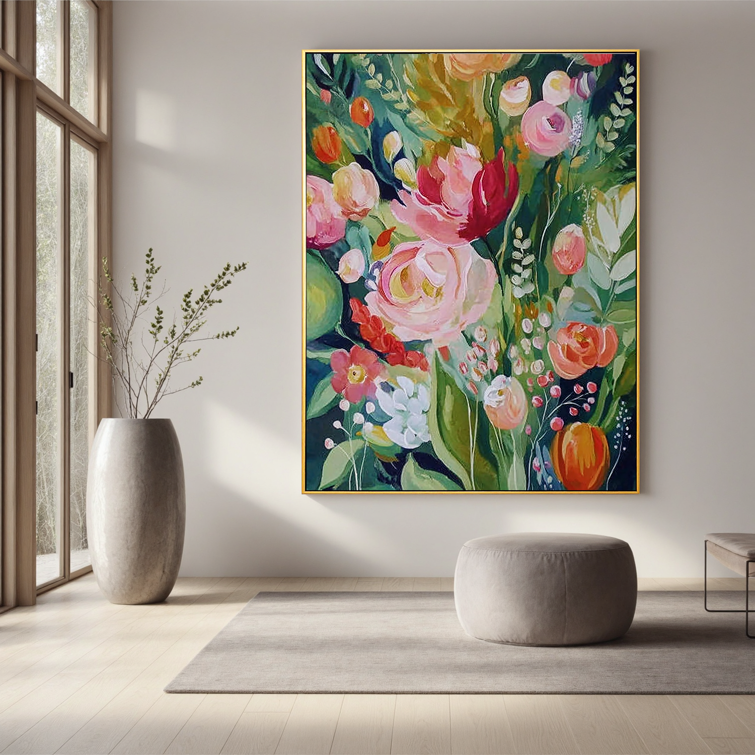 Colorful Floral Oil Painting, Garden Flower Wall Art for Living Room Decor#OA 0512