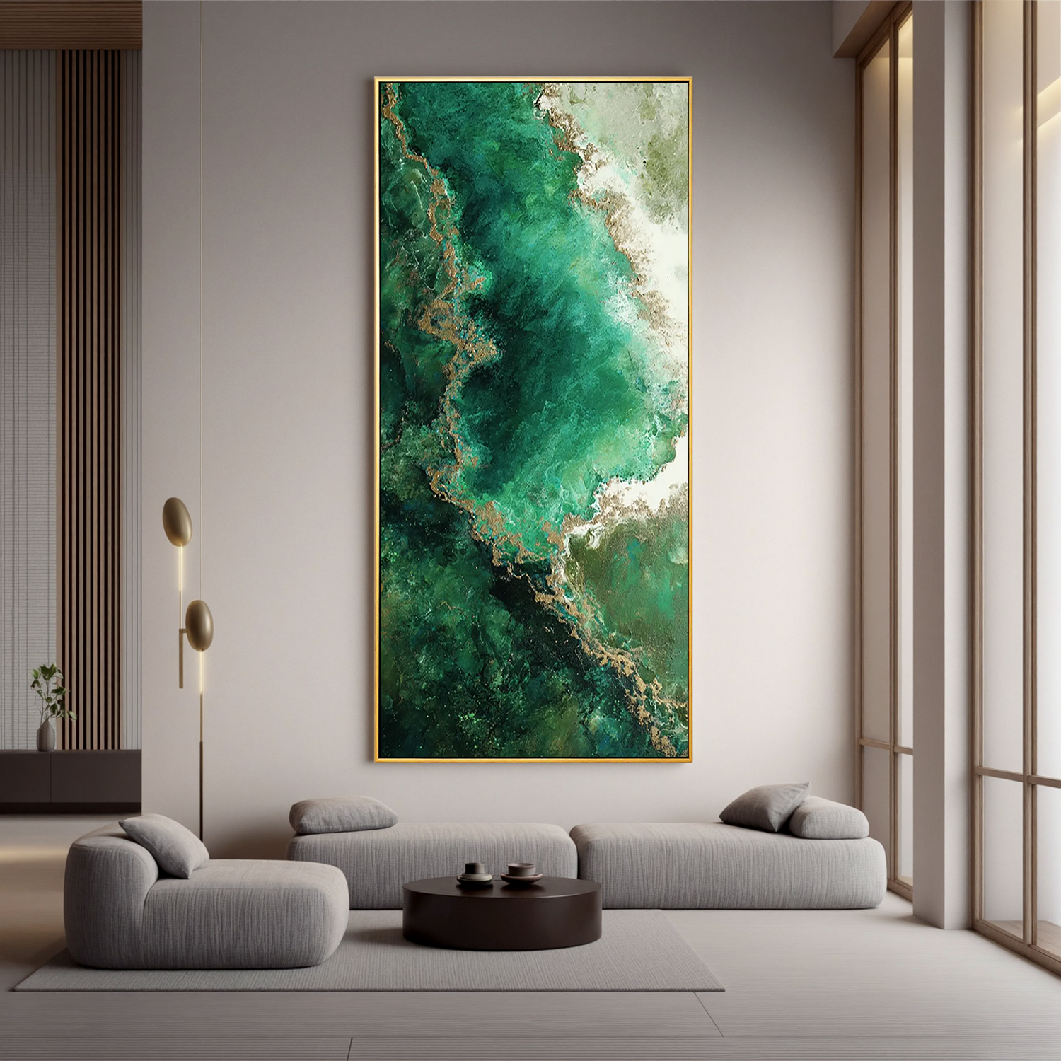 Emerald Green Abstract Oil Painting, Textured Nature Wall Art for Living Room Decor #OA 0600