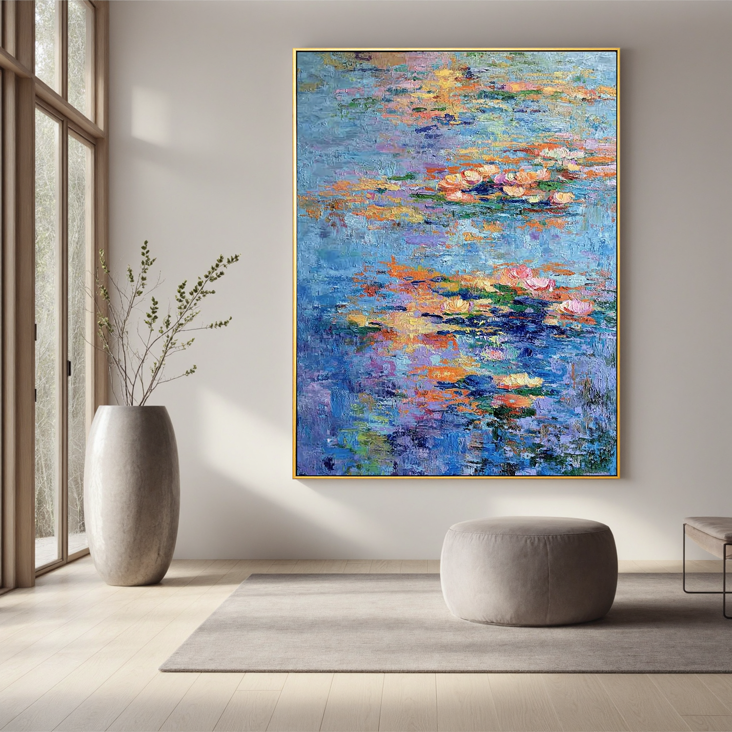Water Lily Oil Painting, Impressionist Pond Wall Art for Living Room Decor#OA 0507