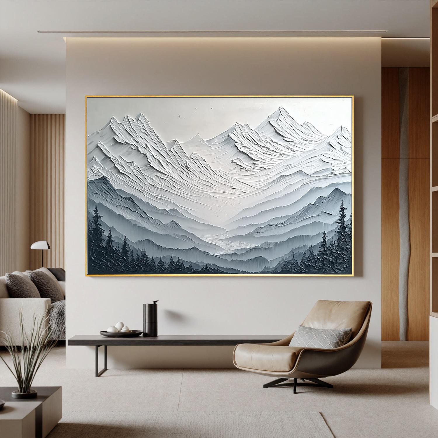 Abstract Snow Mountain Oil Painting | Textured Neutral Landscape Wall Art for Modern Living Room #OA 0005