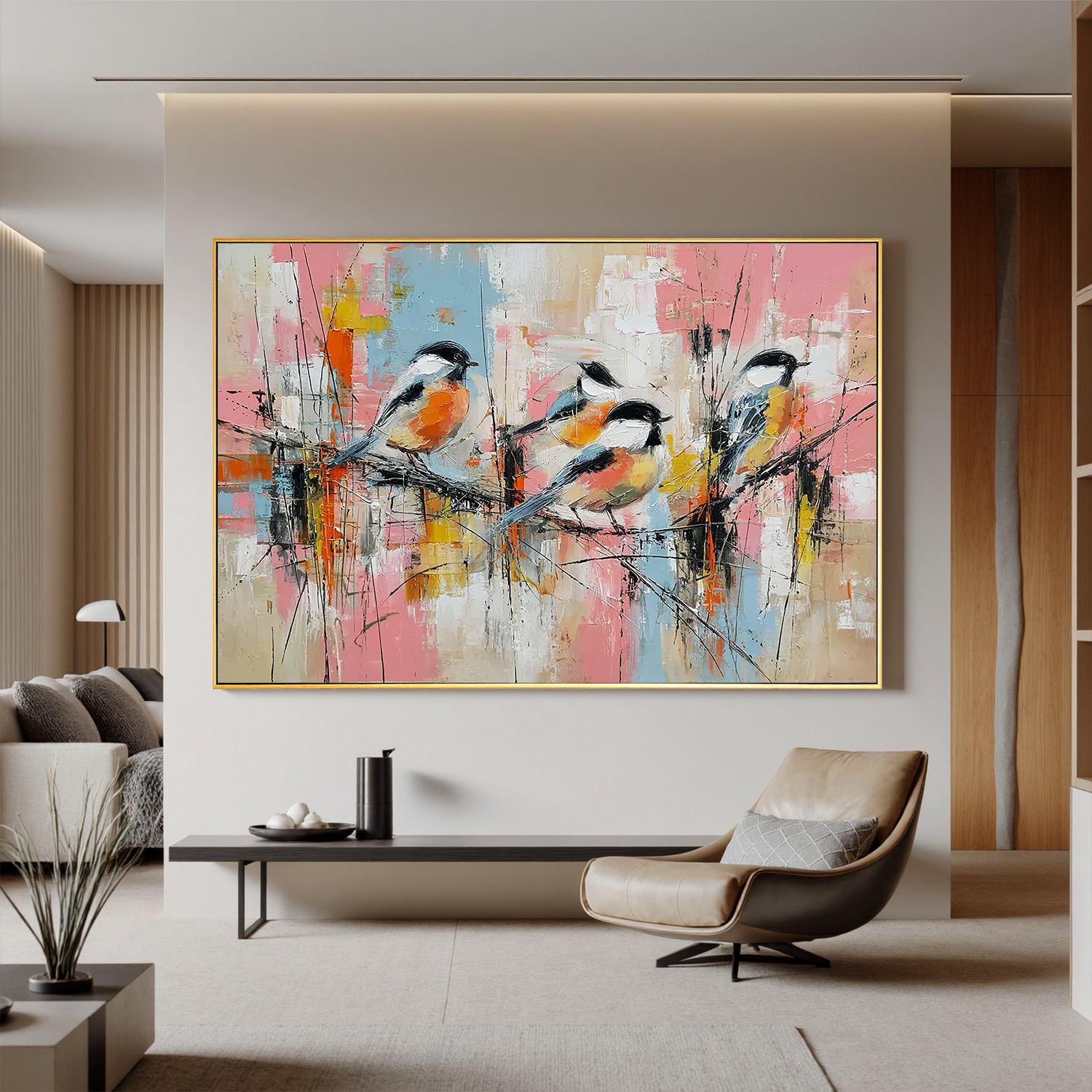 Colorful Abstract Bird Oil Painting | Modern Pastel Animal Wall Art for Living Room #OA 0411