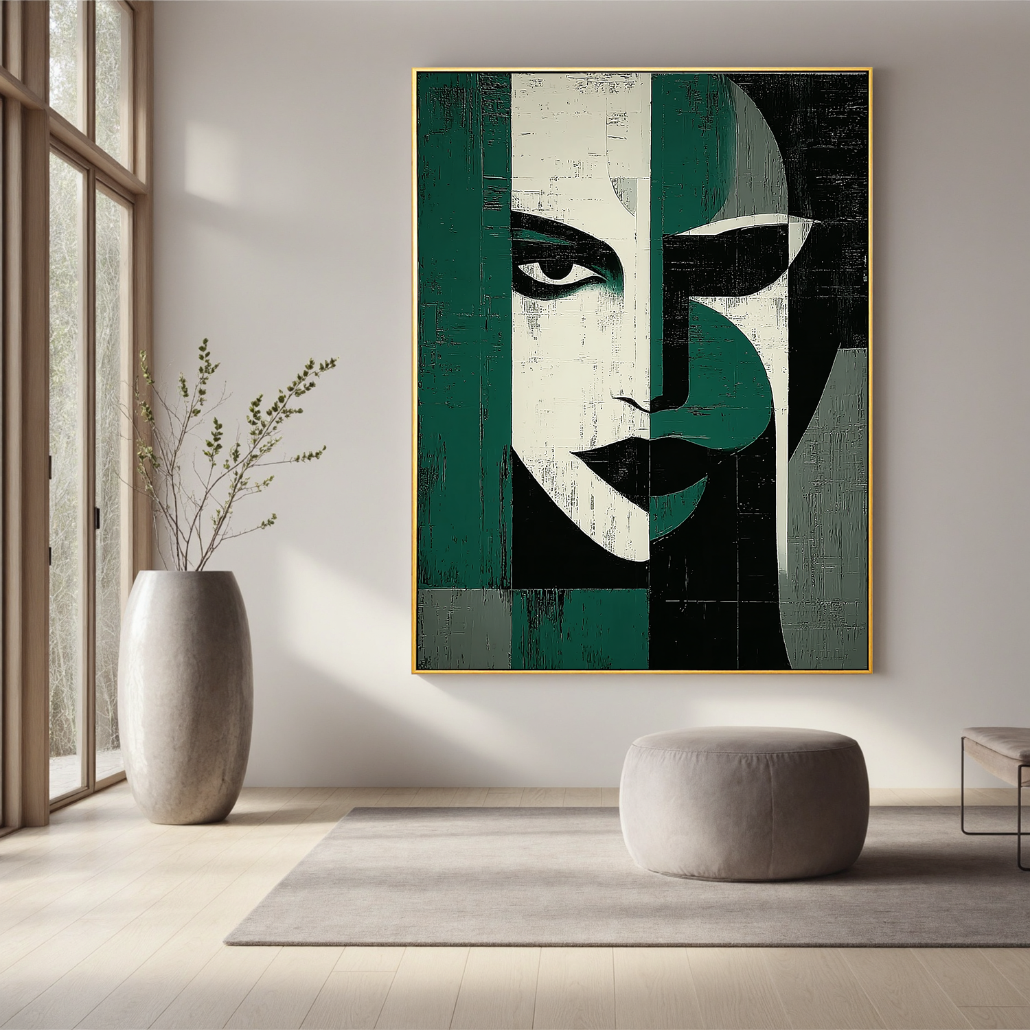 Geometric Female Portrait Oil Painting, Modern Abstract Face Wall Art for Living Room Decor#OA 0589