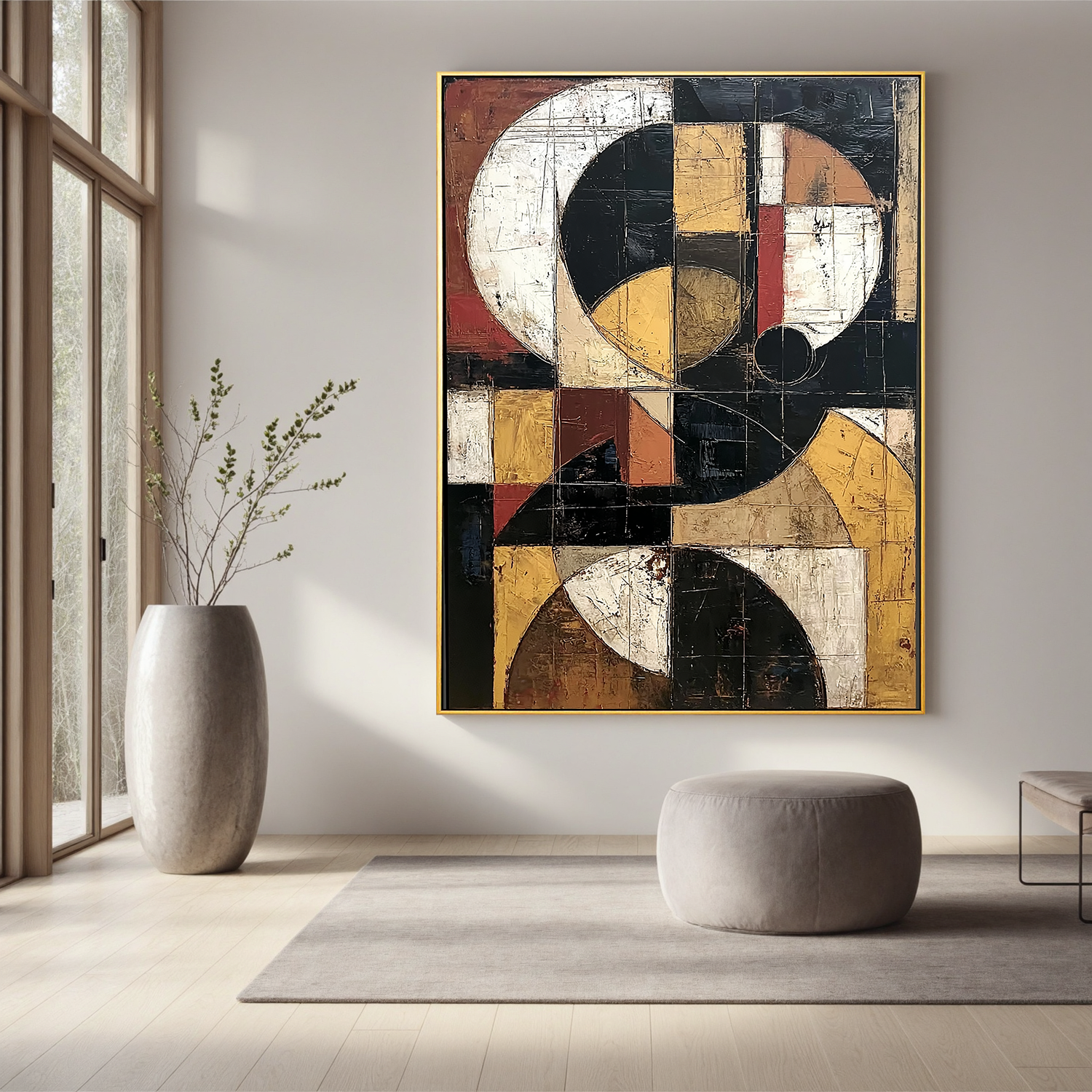 Geometric Abstract Oil Painting, Modern Vintage Wall Art for Living Room Decor#OA 0572