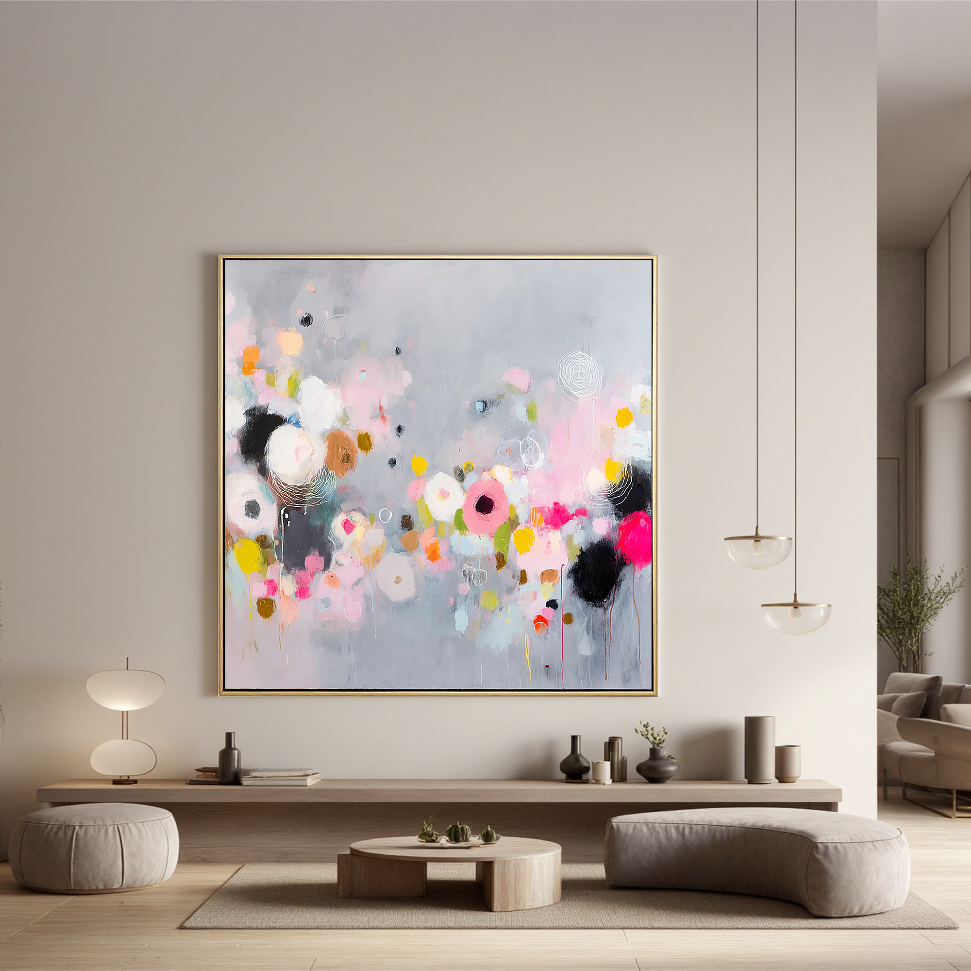 Abstract Soft Floral Oil Painting Canvas – Modern Pastel Flower Wall Art for Living Room Contemporary Home Decor#OA 0470