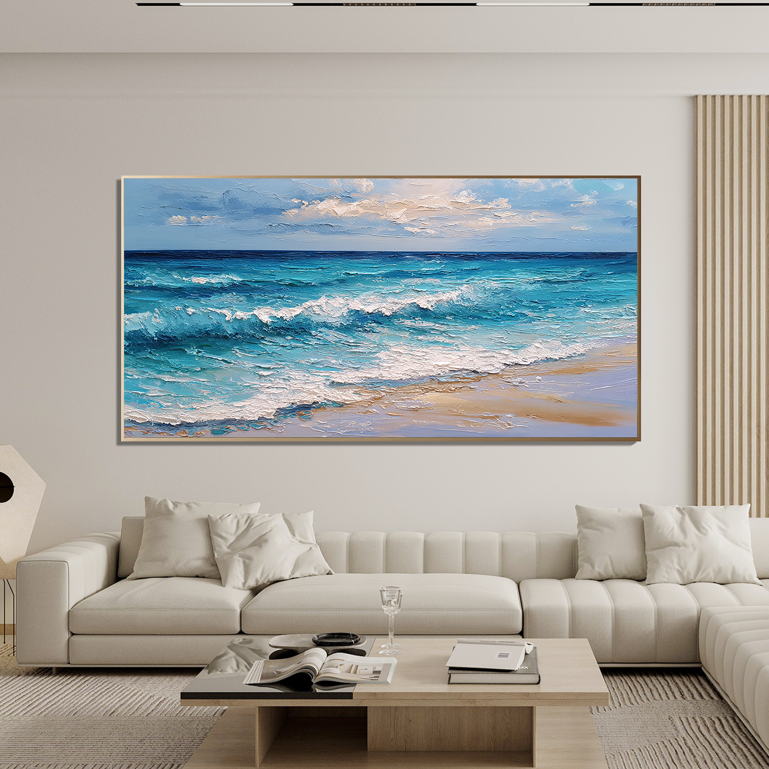Large Coastal Ocean Wave Canvas Wall Art – Beach Seascape Painting for Living Room Decor#OA 0834