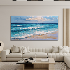 Large Coastal Ocean Wave Canvas Wall Art – Beach Seascape Painting for Living Room Decor#OA 0834