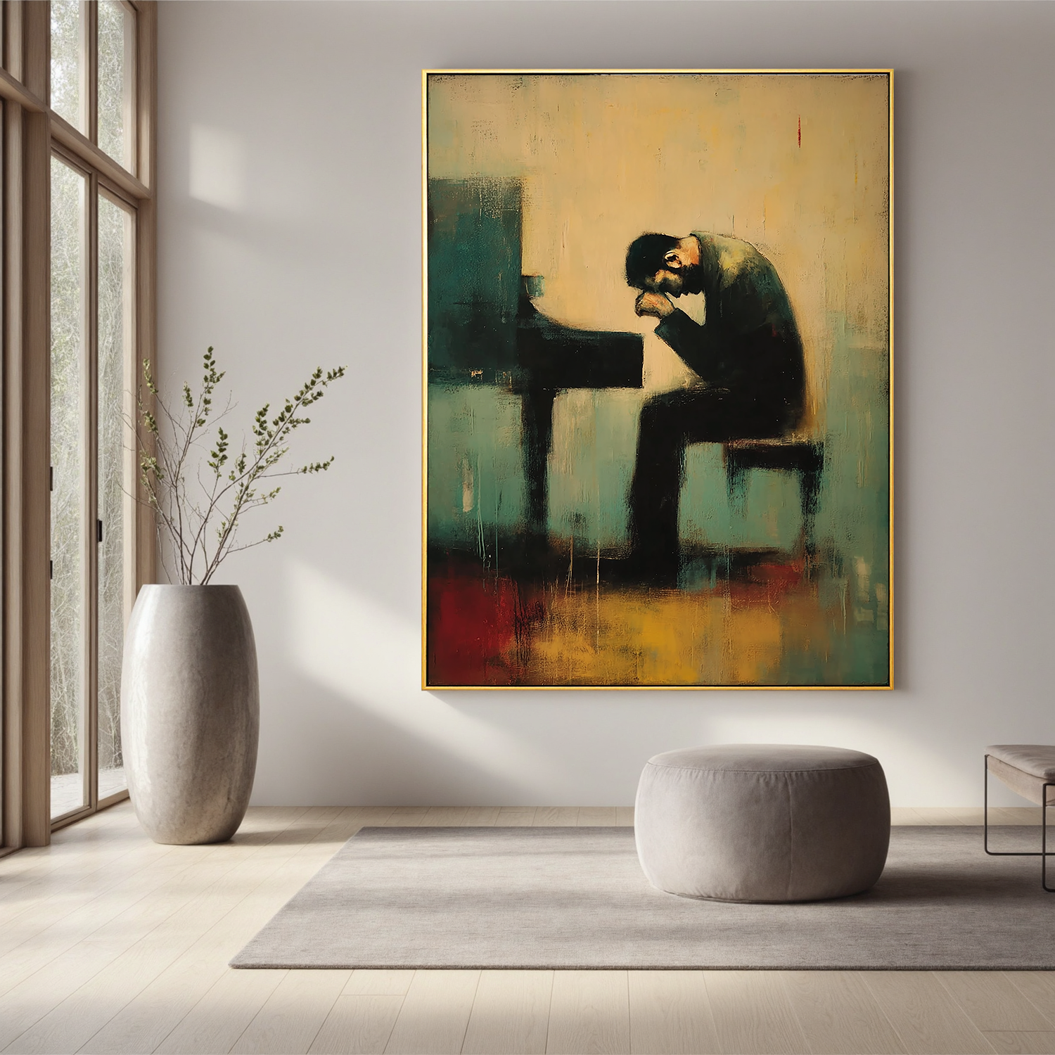 Moody Pianist Oil Painting, Abstract Music Wall Art for Living Room and Music Room Decor #OA 0540