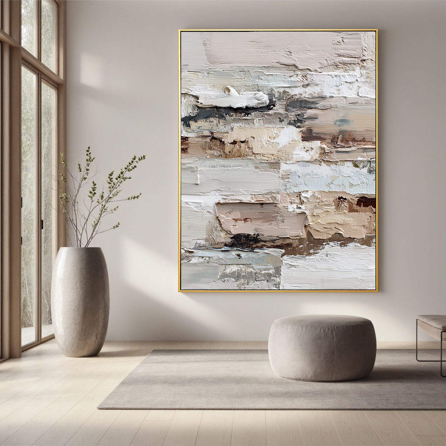 Light Neutral Textured Abstract Wall Art – Beige and White Minimalist Canvas Painting for Modern Living Room Decor#OA 826