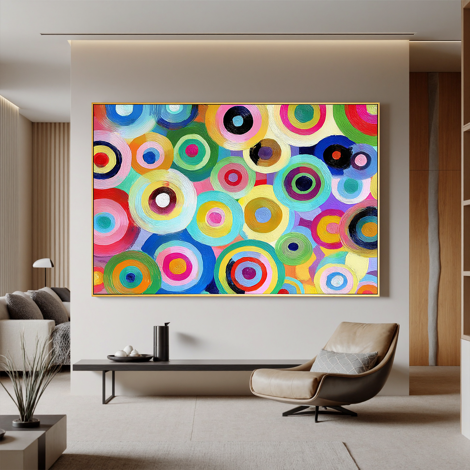 Colorful Circle Abstract Oil Painting, Playful Modern Wall Art for Living Room Decor#OA 0503