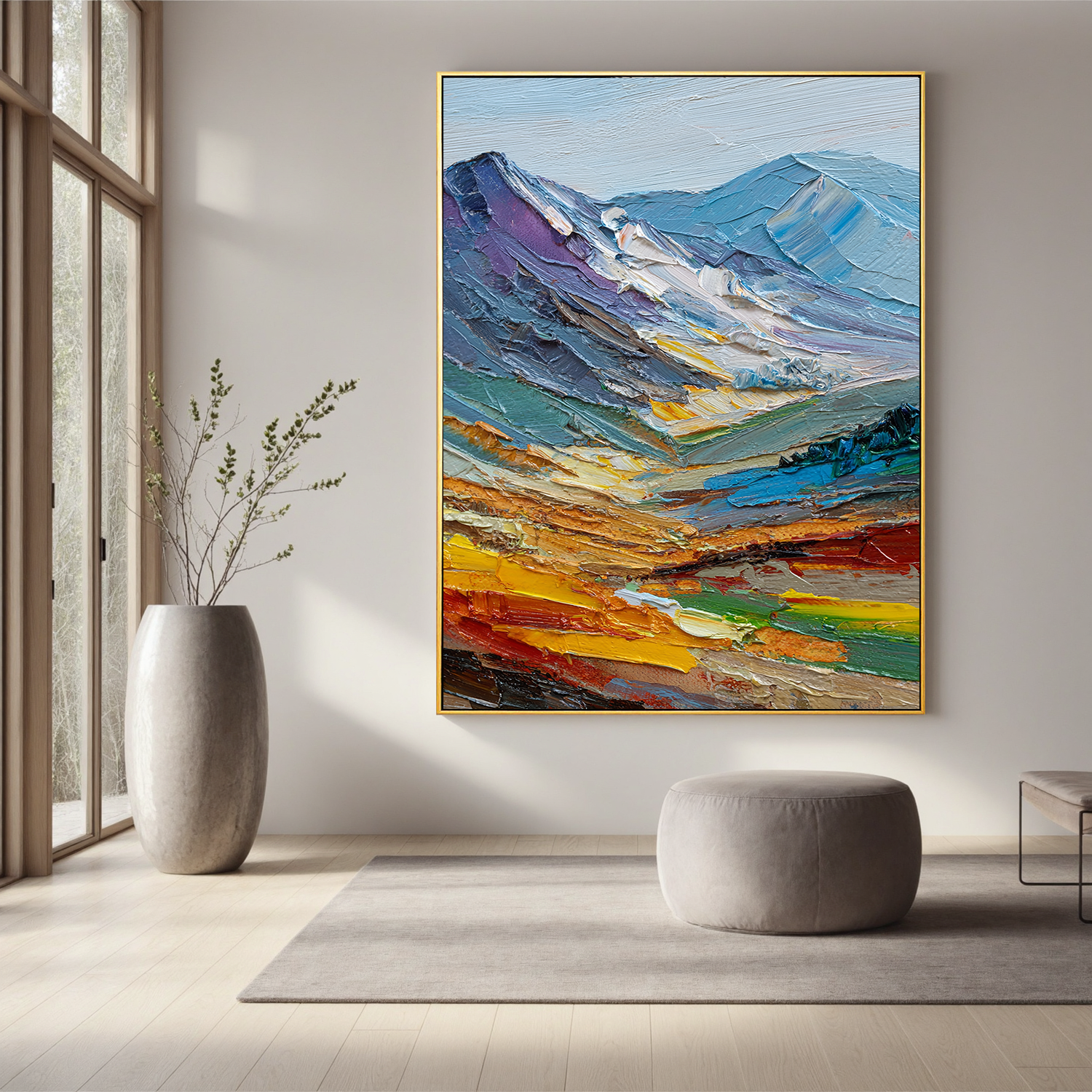 Textured Mountain Landscape Oil Painting – Impasto Abstract Canvas Wall Art for Modern Home Decor#OA 0886