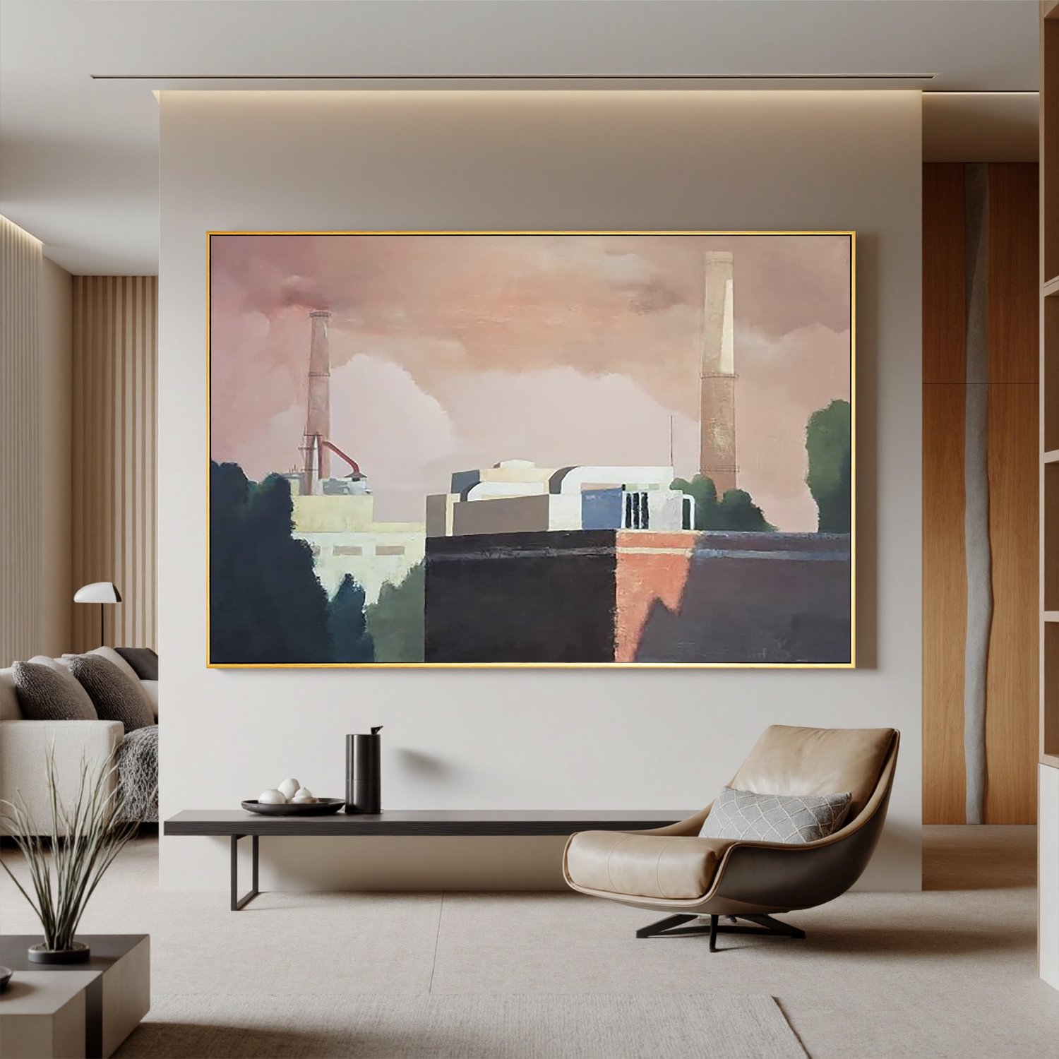 Factory at Sunset-Industrial Factory Landscape Wall Art