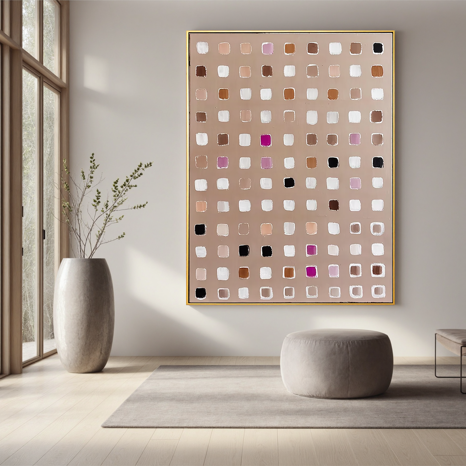 Small Square Abstract Oil Painting, Neutral Modern Wall Art for Living Room Decor#OA 0569