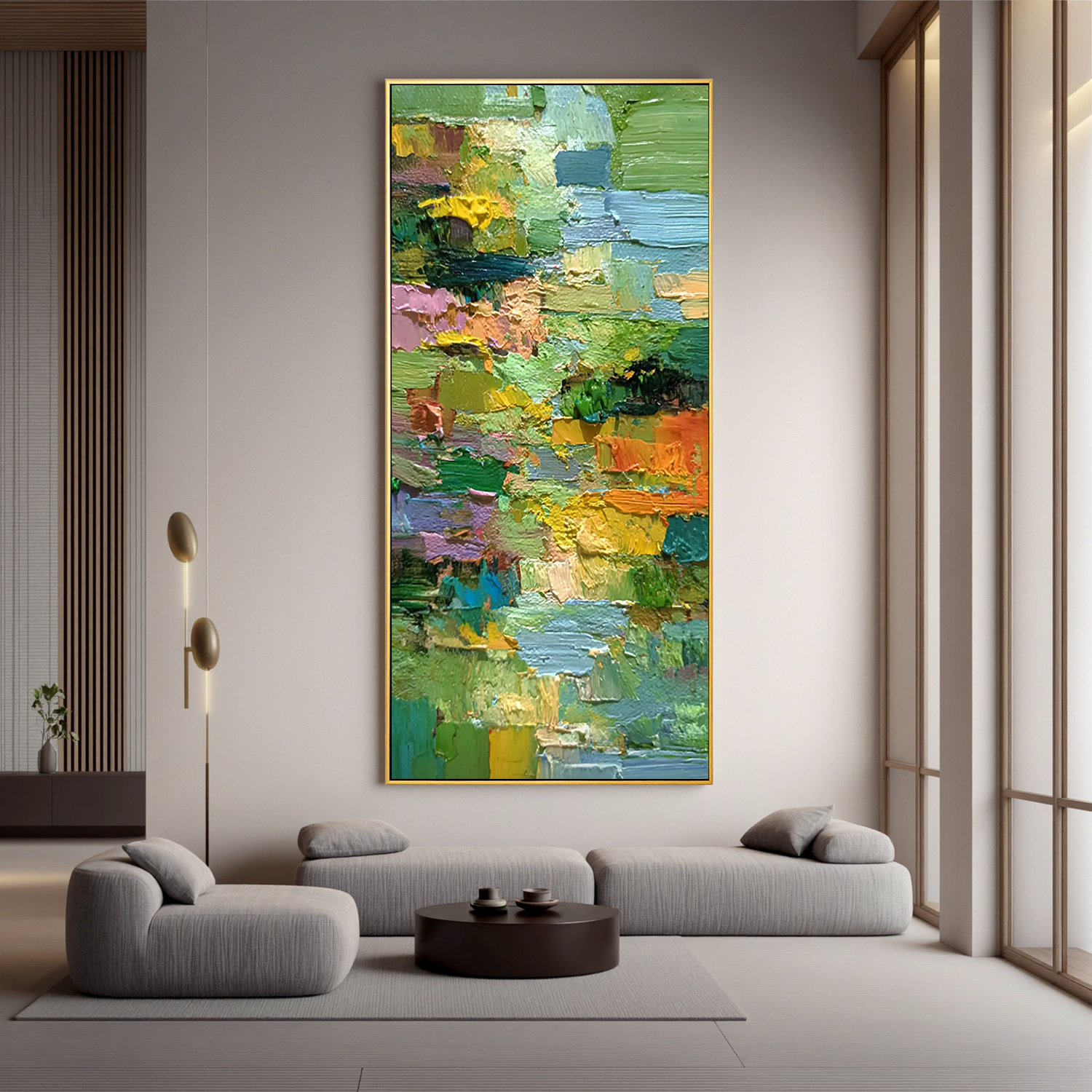 Green Abstract Landscape Oil Painting, Textured Nature Wall Art for Living Room Decor#OA 0601