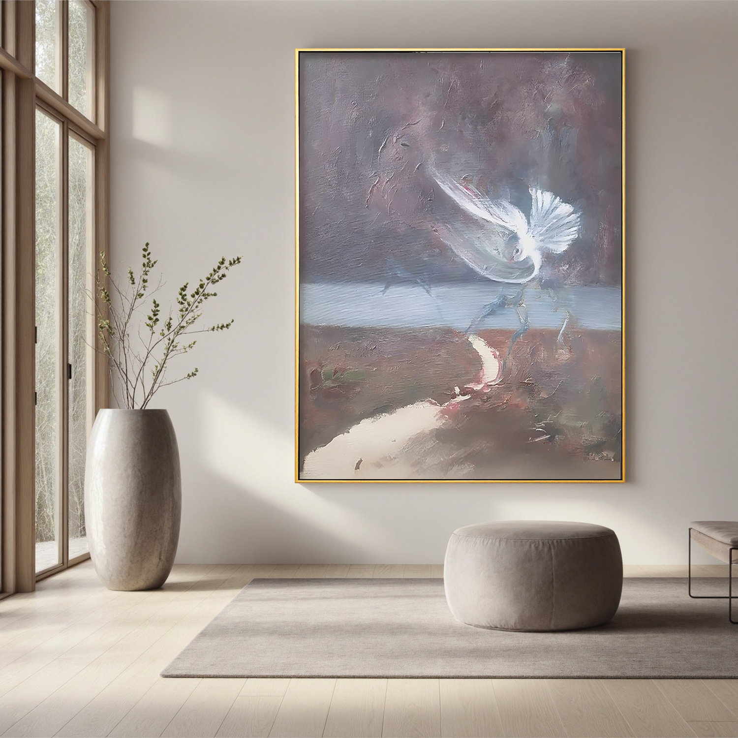 White Bird in the Mist-Abstract White Bird Wall Art