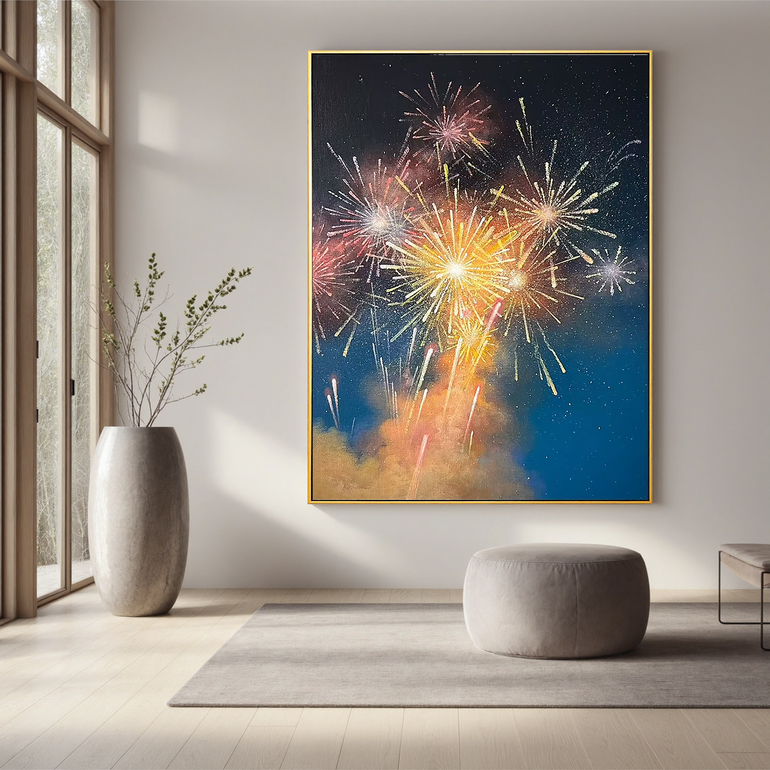 Colorful Fireworks Night Sky Wall Art – Celebration Canvas Painting for Living Room and Party Decor #OA 0799