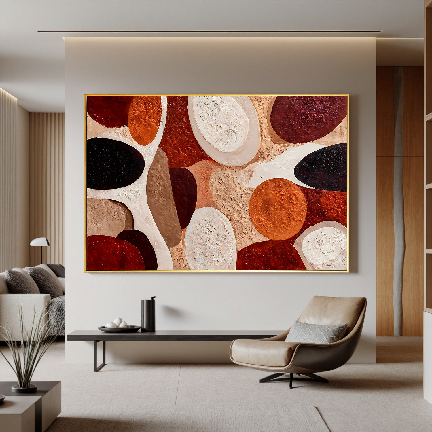 Large Abstract Geometric Canvas Wall Art – Earth Tone Textured Painting for Modern Living Room Decor#OA 0828