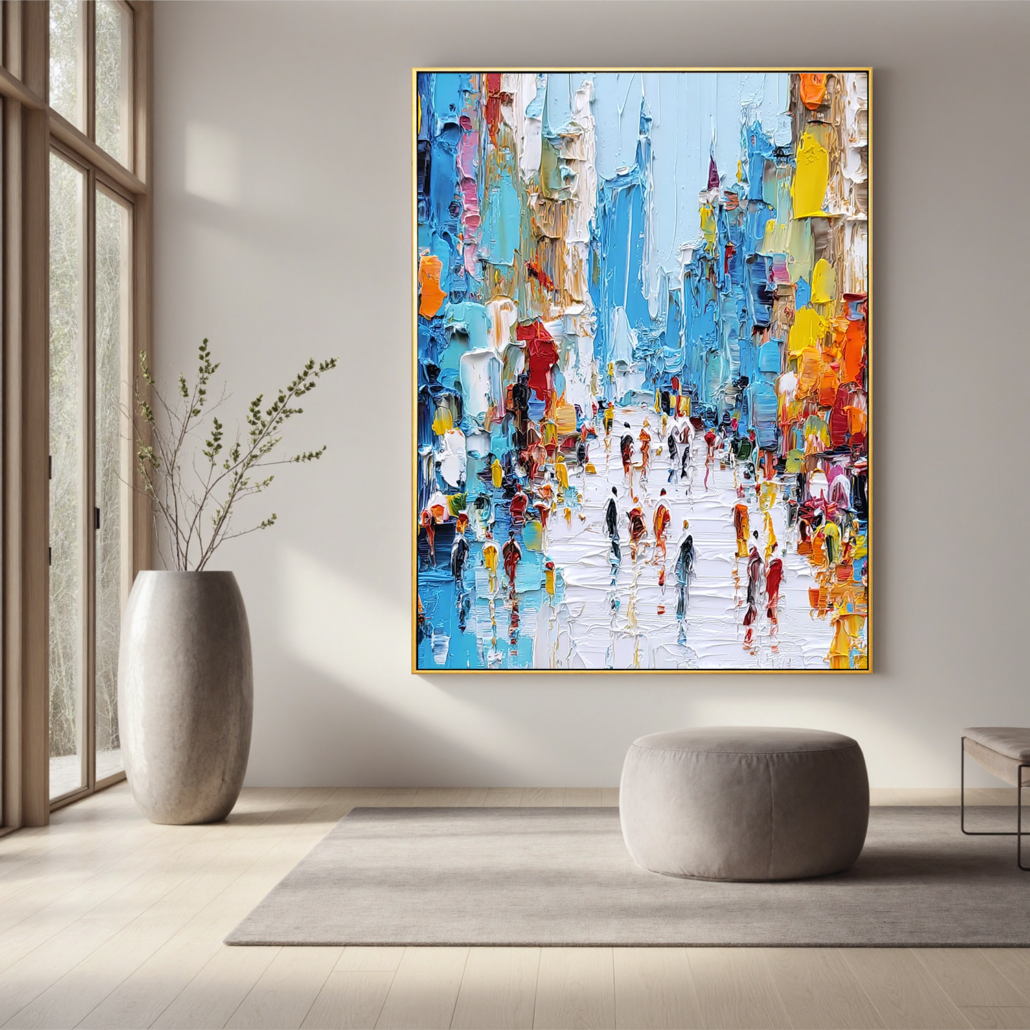 Colorful Abstract City Street Oil Painting, Textured Urban Wall Art for Living Room Decor#OA 0510
