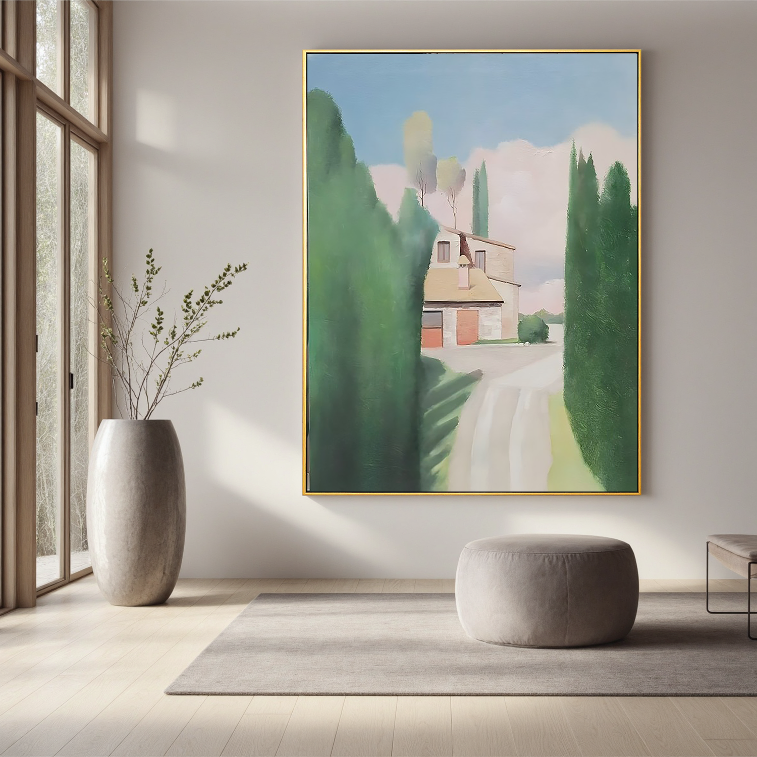 House Beyond the Trees-Peaceful Countryside House Landscape Wall Art