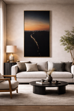Sunset Cityscape Wall Art, Vertical Twilight Skyline Canvas with Winding Highway Lights for Modern Living Room Decor #OA 0727