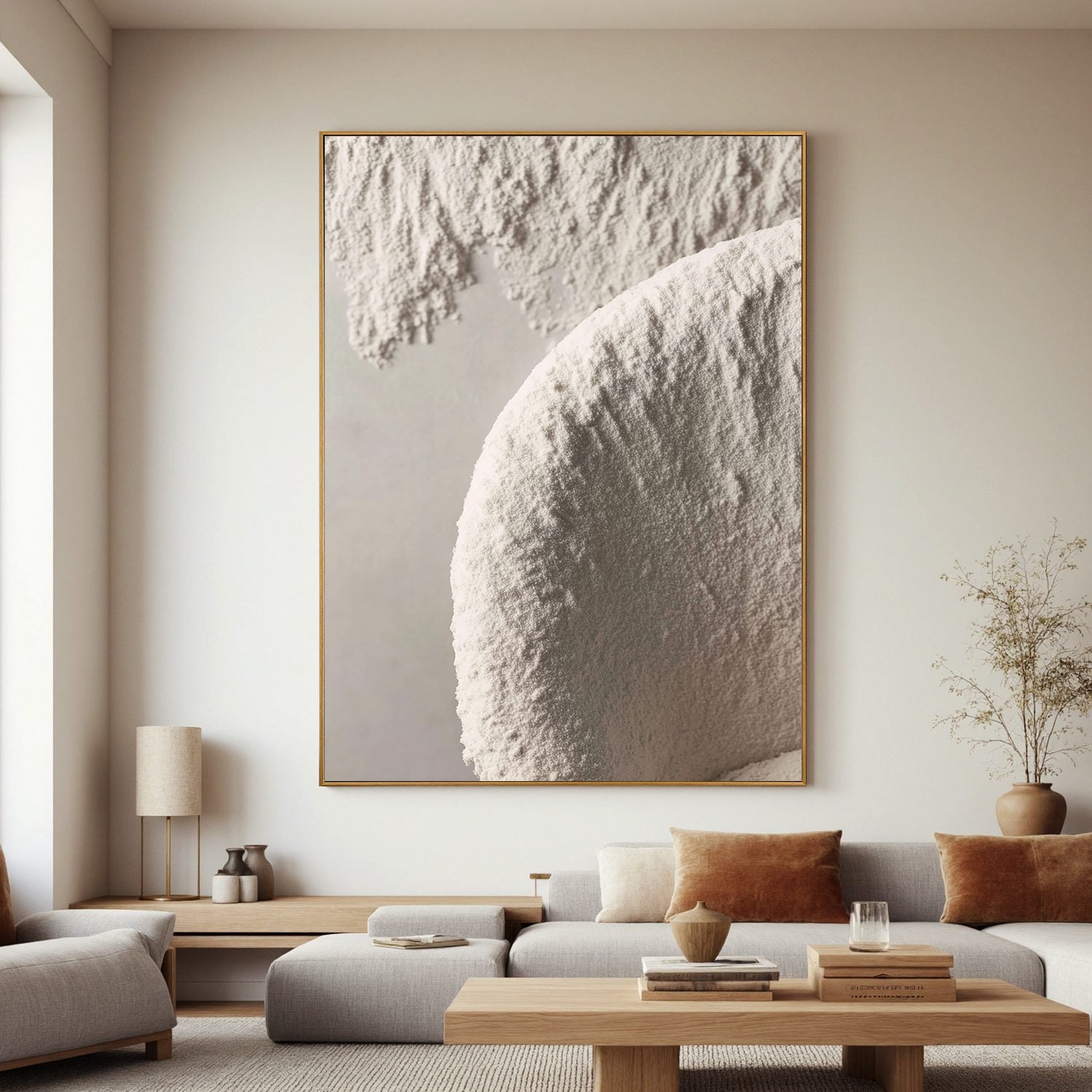 Minimal White Textured Abstract Wall Art, Neutral Arc Canvas Painting for Modern Living Room Décor #OA0001