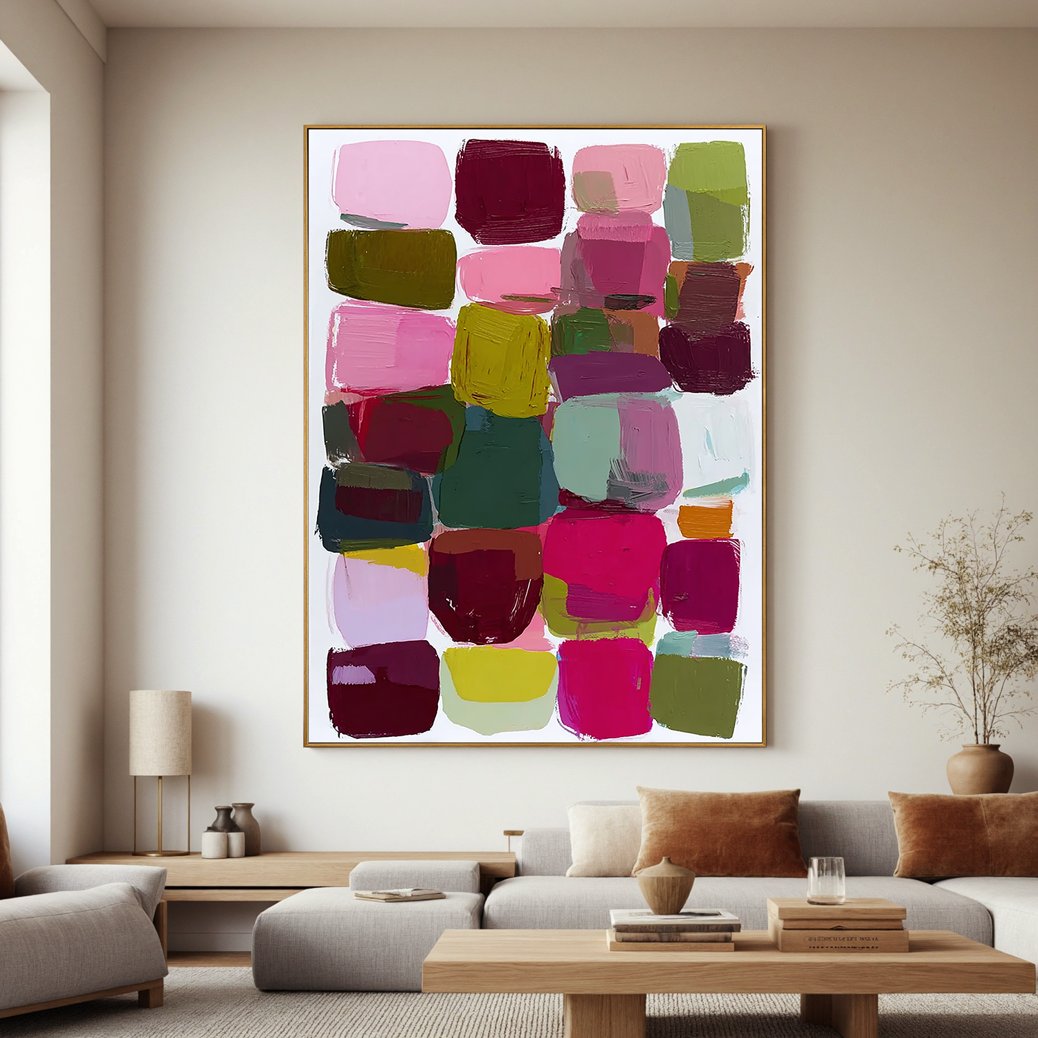 Color Block Abstract Oil Painting, Modern Colorful Wall Art for Living Room Decor #OA 0560