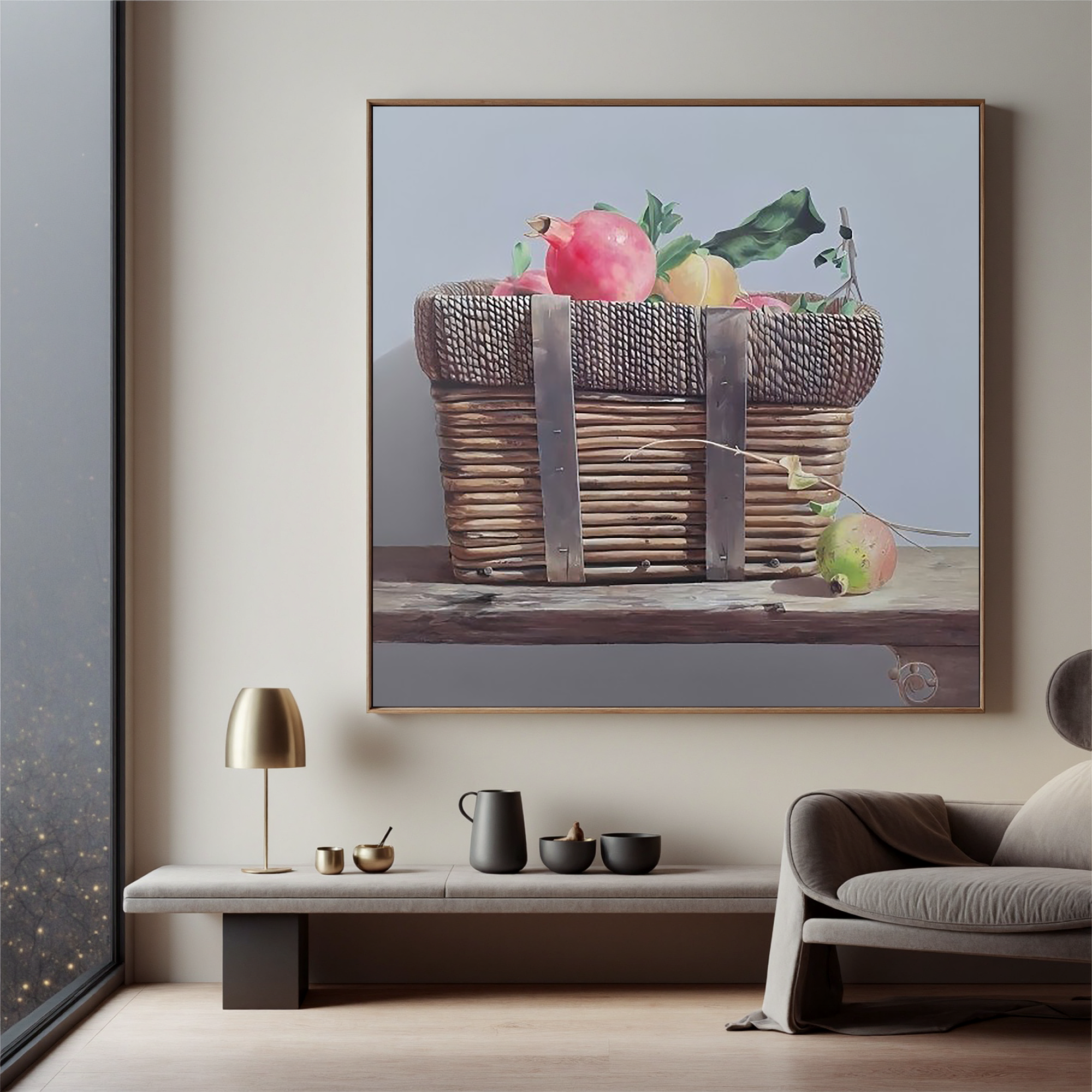 Fruit Basket Still Life-Rustic Fruit Basket Still Life Wall Art