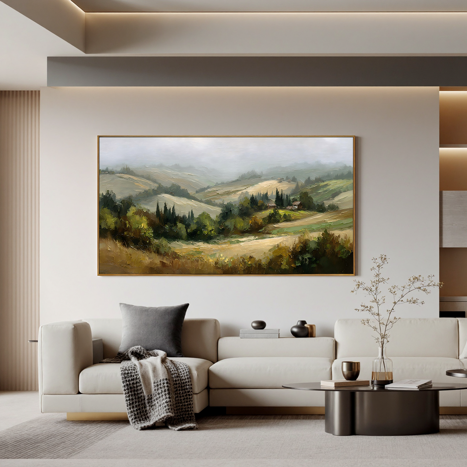 Tuscan Countryside Landscape Oil Painting – Rustic Rolling Hills Wall Art#OA 0894