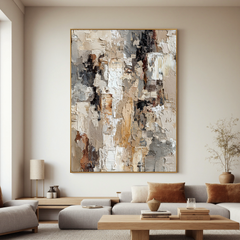 “Neutral Textured Abstract Wall Art – Beige Gray Modern Canvas Painting for Living Room Decor”#OA 825