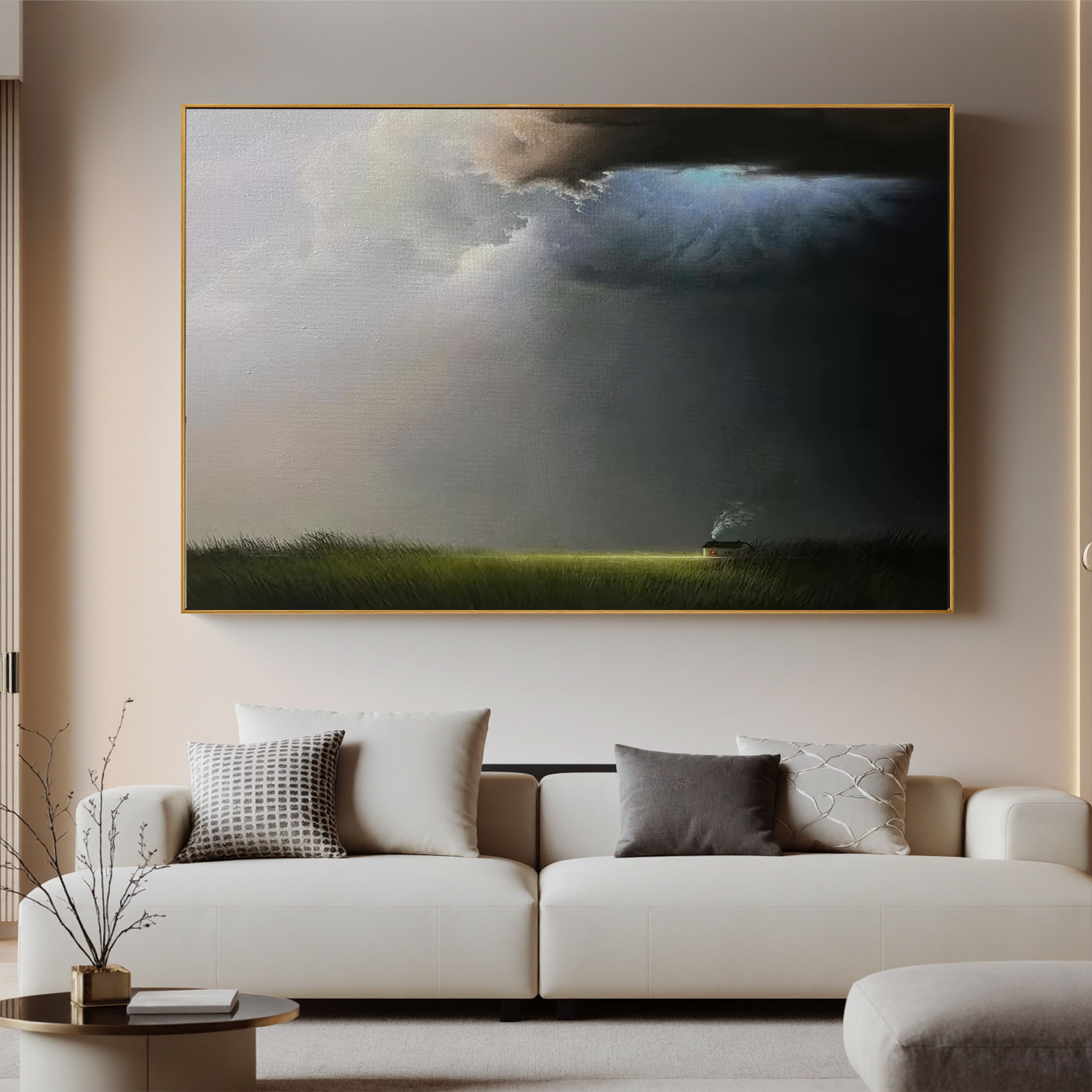 Stormy Landscape Oil Painting, Dark Cloud Prairie Wall Art for Living Room Decor#OA 0622