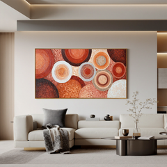 Large Abstract Circle Canvas Wall Art – Terracotta Boho Textured Painting for Modern Living Room Decor#OA 0838