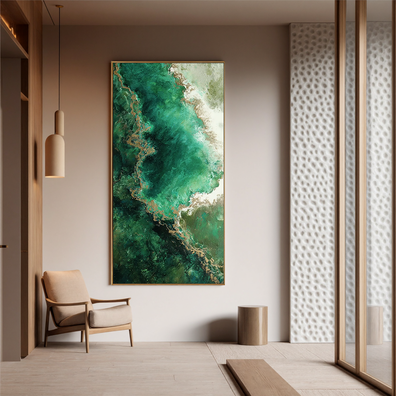Emerald Green Abstract Oil Painting, Textured Nature Wall Art for Living Room Decor #OA 0600