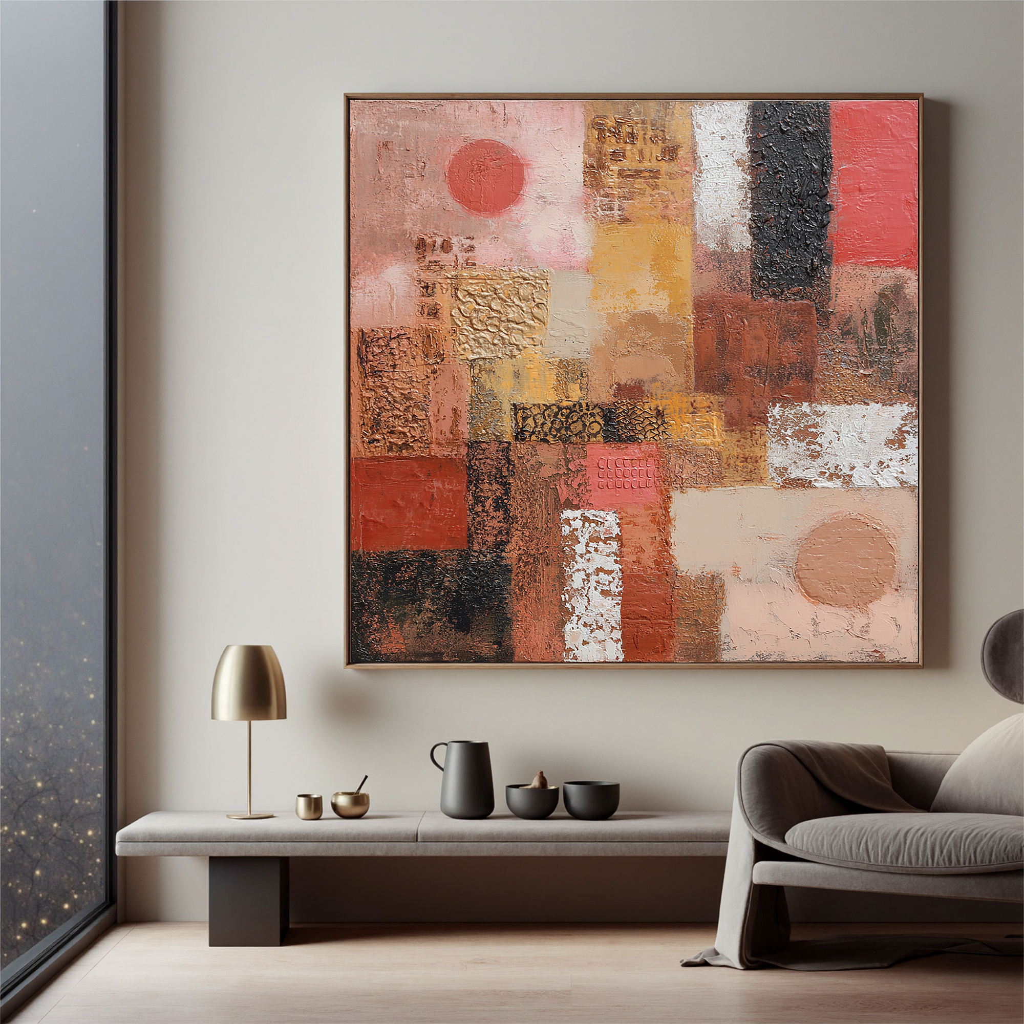Abstract Terracotta Texture Painting – Modern Earth Tone Canvas Wall Art#OA 0892