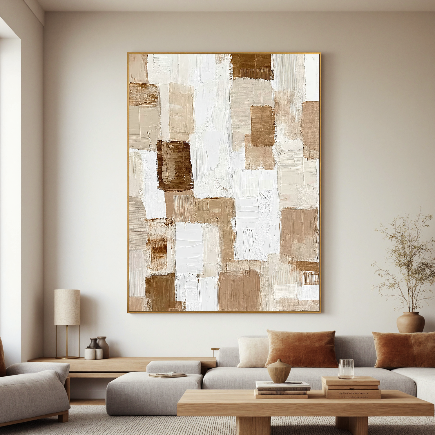 Neutral Beige Abstract Oil Painting, Textured Minimalist Wall Art for Living Room Decor#OA 0593