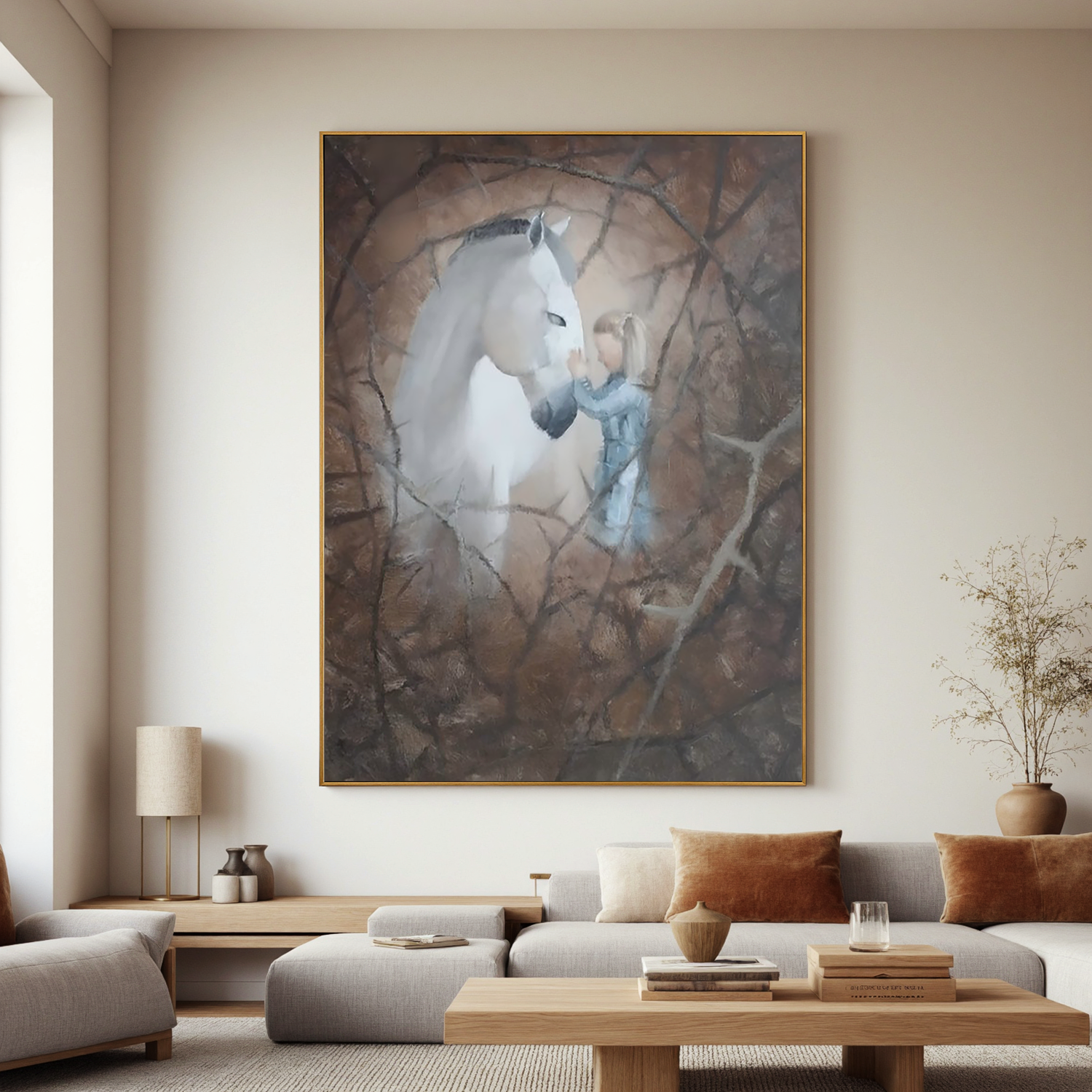 Whisper to the White Horse-Girl and White Horse Wall Art