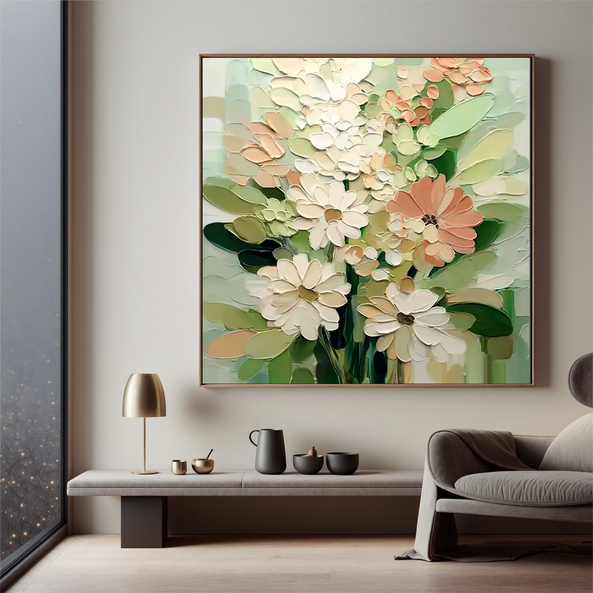 Soft Daisy Flower Oil Painting, Pastel Floral Wall Art for Living Room Decor#OA 0506