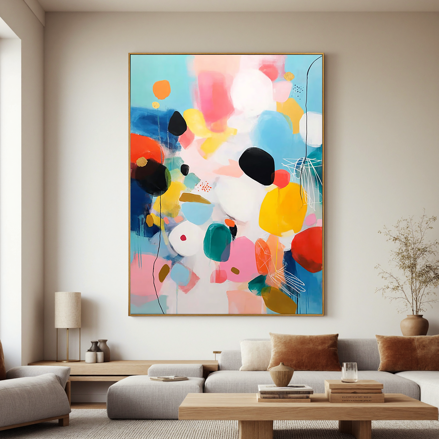Colorful Abstract Oil Painting, Modern Pastel Wall Art for Living Room Decor#OA 0514
