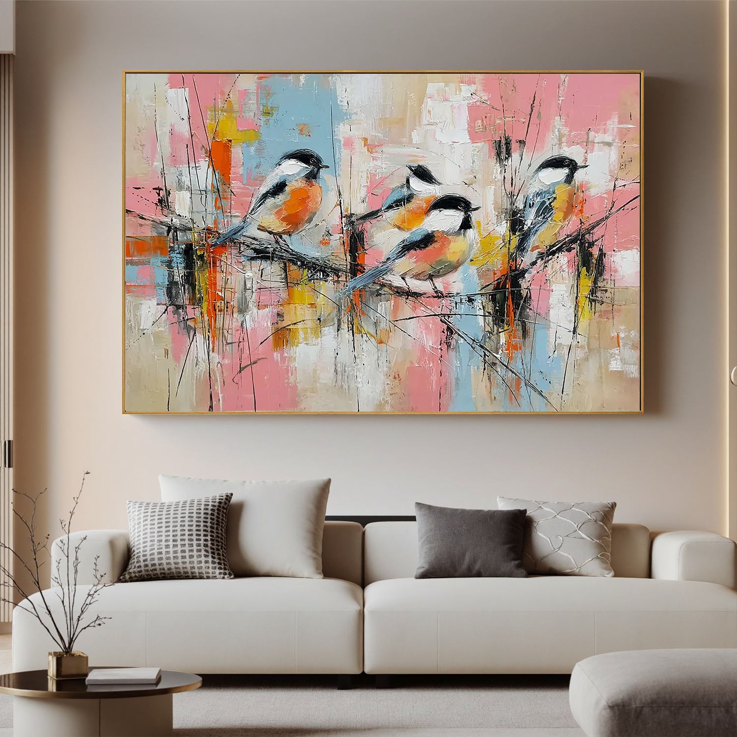 Colorful Abstract Bird Oil Painting | Modern Pastel Animal Wall Art for Living Room #OA 0411