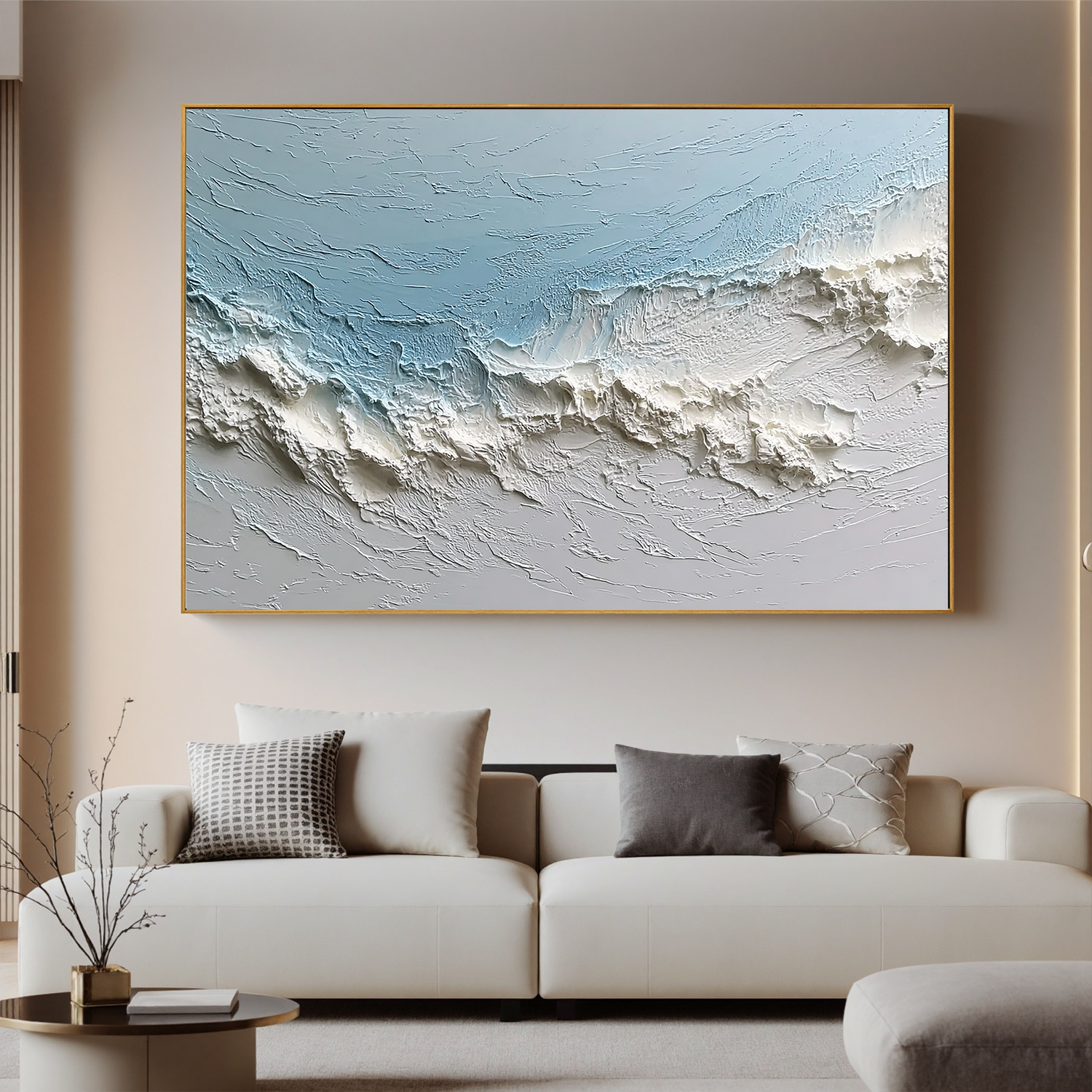 Textured Coastal Wave Wall Art – Minimalist Blue Ocean Canvas Painting for Modern Beach House Decor #OA 0438