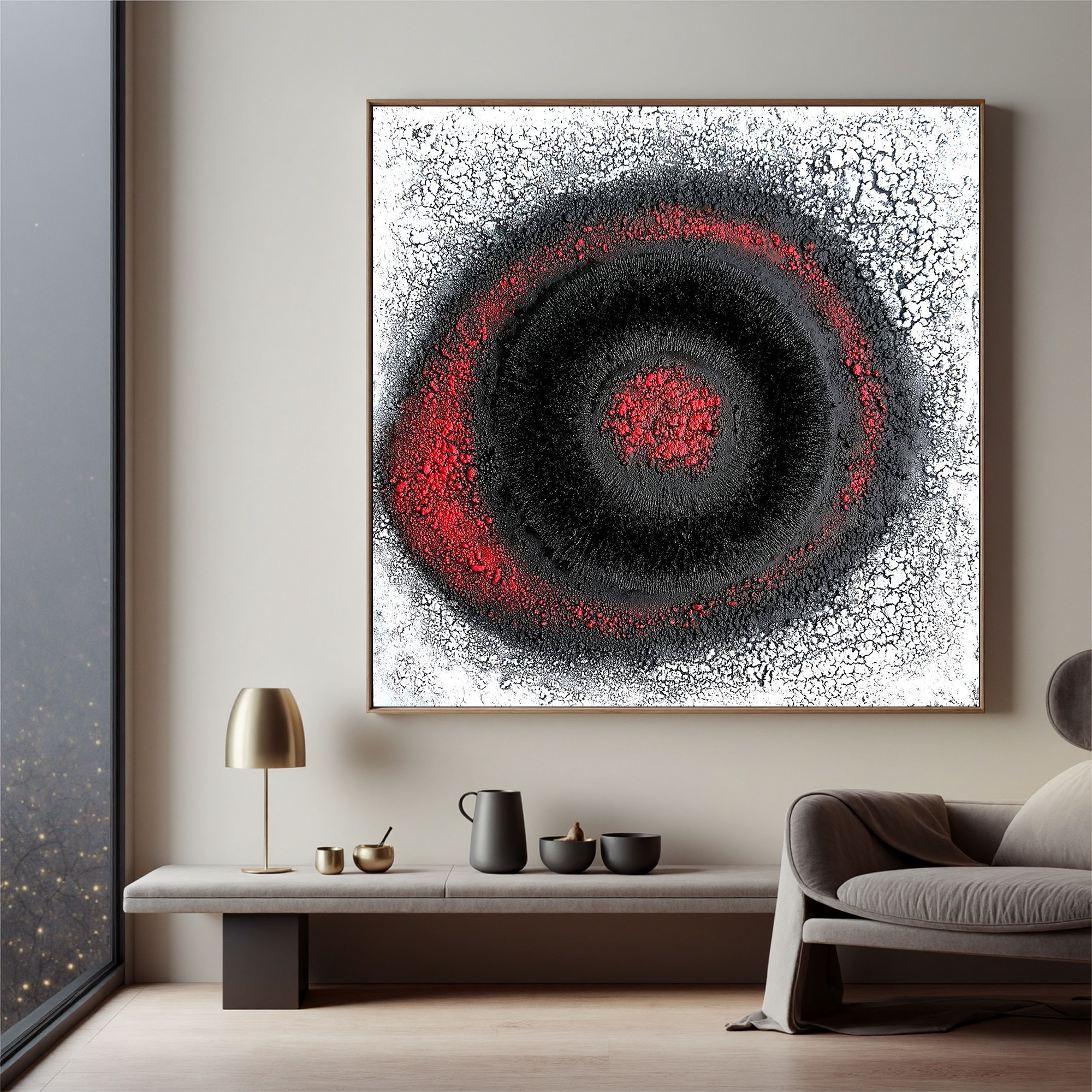 Black and Red Abstract Textured Painting – Bold Modern Statement Canvas Wall Art for Living Room Decor #OA 0820