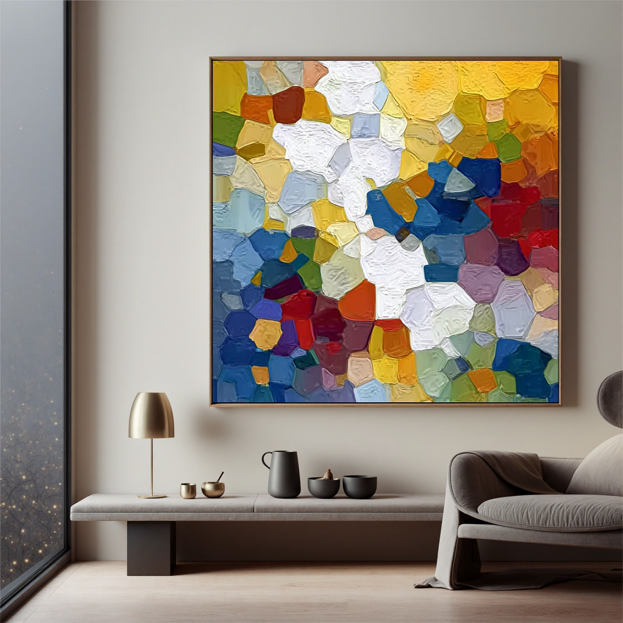 “Colorful Abstract Mosaic Oil Painting – Hand-Painted Textured Modern Canvas Wall Art for Living Room Decor” #OA 0475