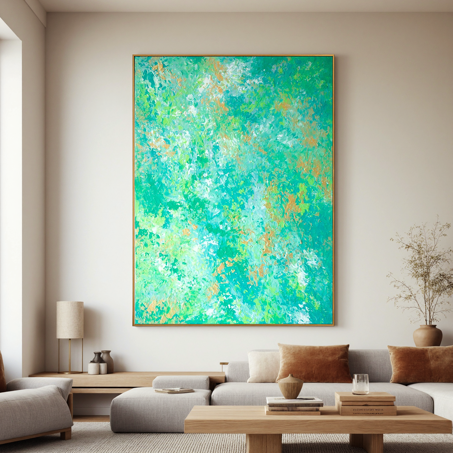 Green Abstract Oil Painting – Modern Textured Canvas Wall Art Inspired by Nature for Living Room Decor # OA 0821