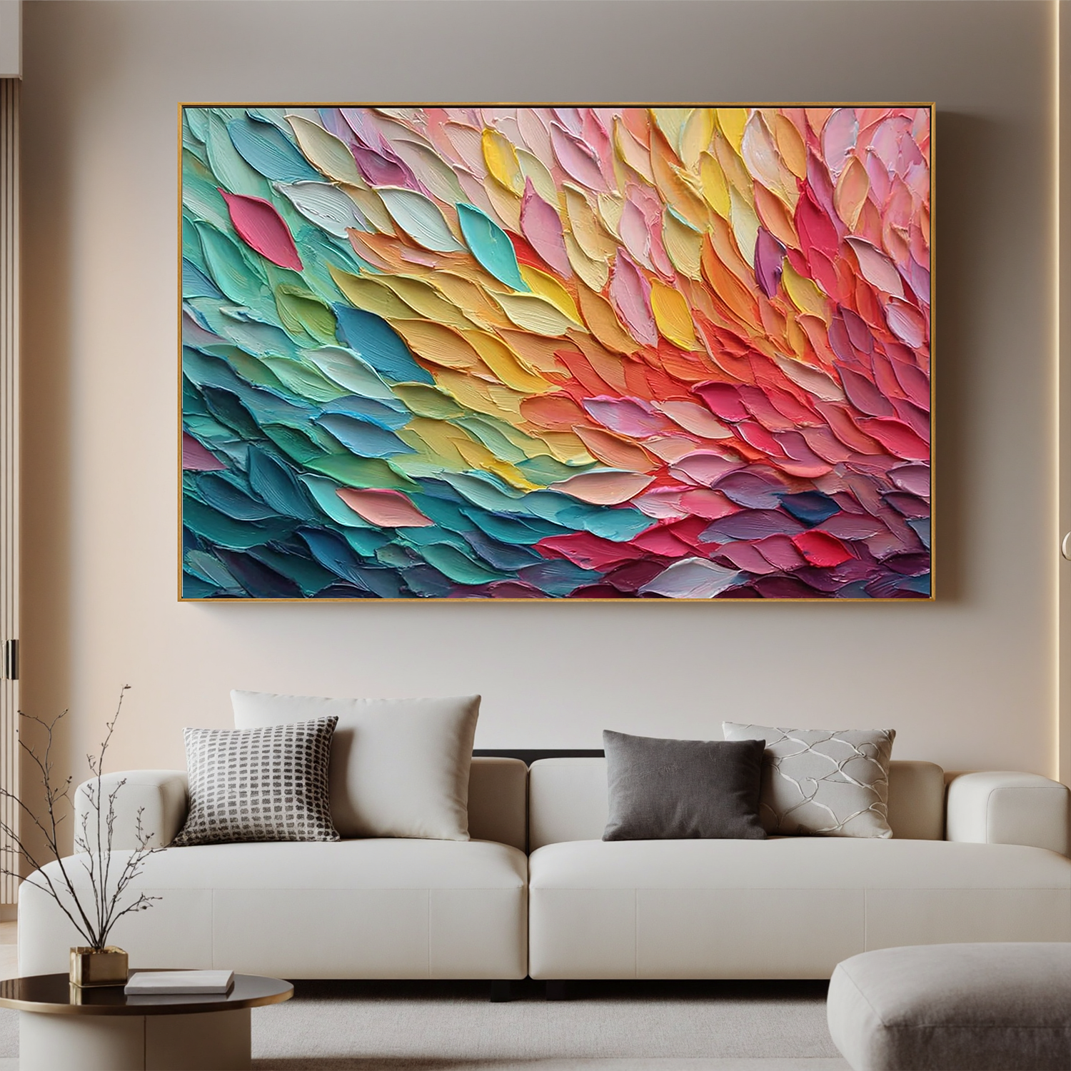 Colorful Textured Abstract Oil Painting Canvas – Modern Rainbow Palette Knife Wall Art for Living Room Home Decor #OA 0486