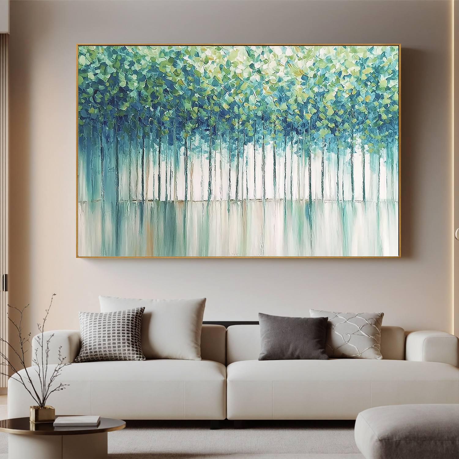 Green Forest Wall Art, Fresh Nature Landscape Canvas Painting for Living Room Décor #OA 0422