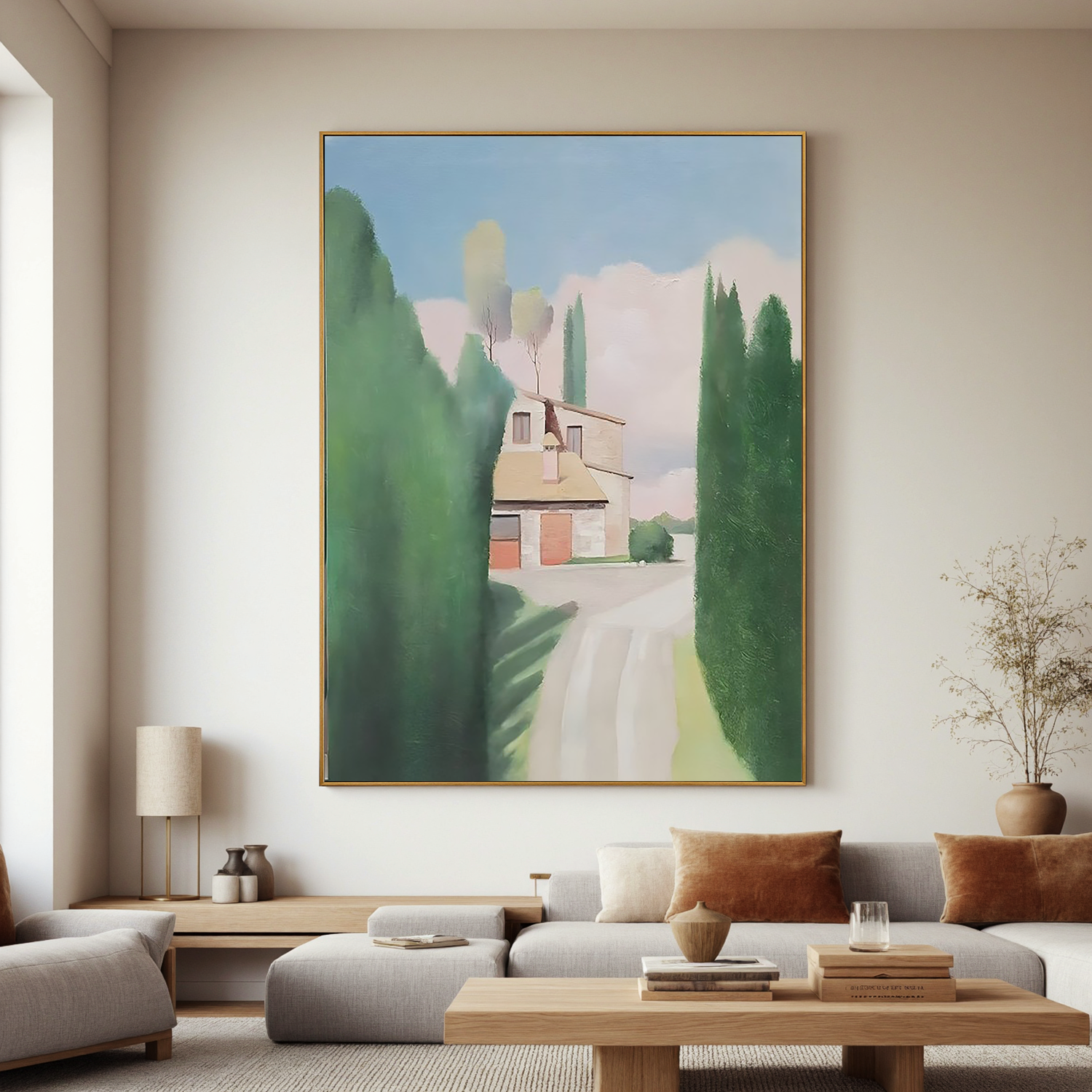 House Beyond the Trees-Peaceful Countryside House Landscape Wall Art