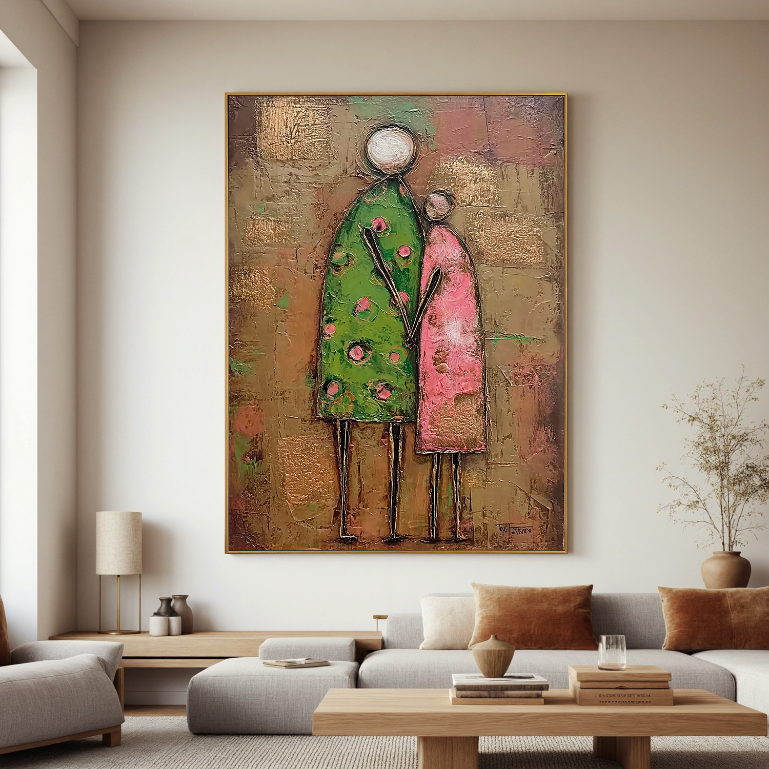 Abstract Family Figure Oil Painting, Textured Mother and Child Wall Art for Living Room Decor#OA 0516