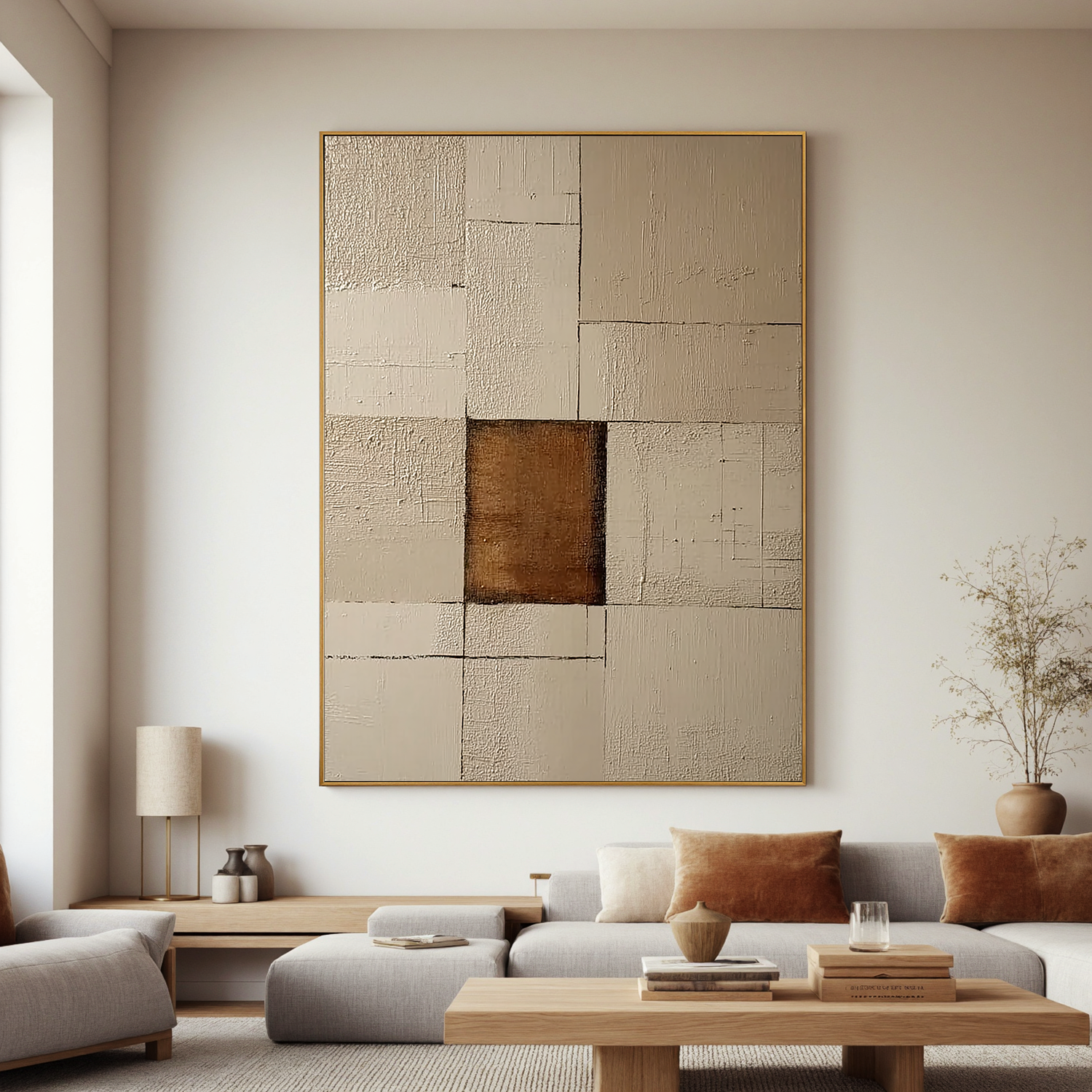 Neutral Minimalist Abstract Oil Painting, Beige and Brown Wall Art for Living Room Decor #OA 0558